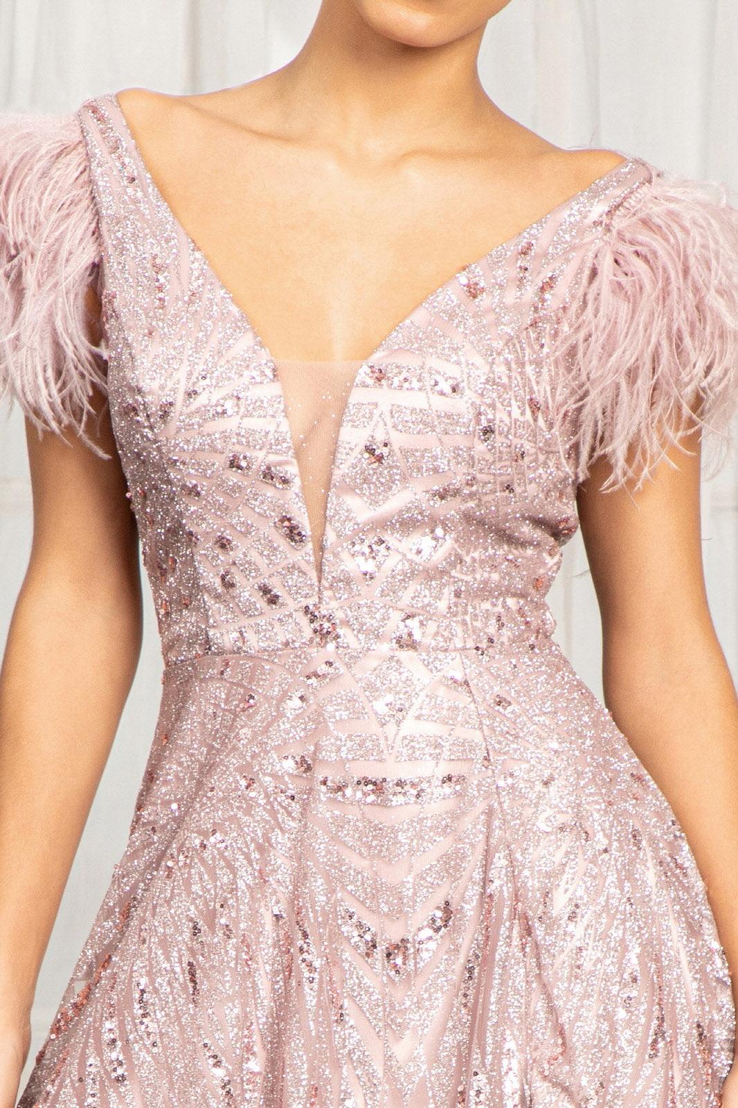 Long Formal Sleeveless Feather Prom Dress - The Dress Outlet