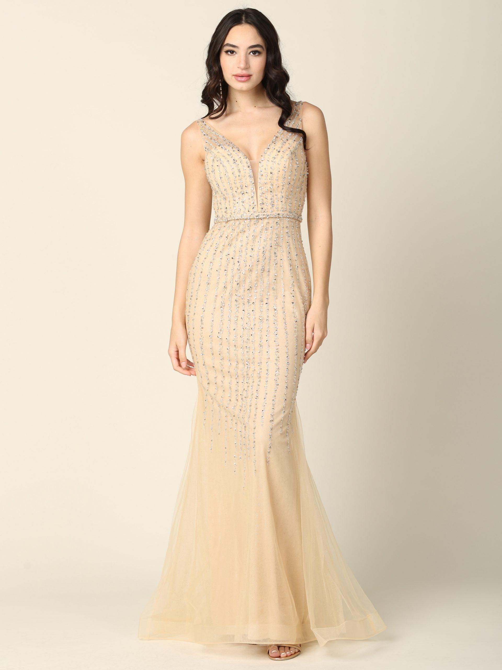 Long Formal Sleeveless Fitted Prom Gown