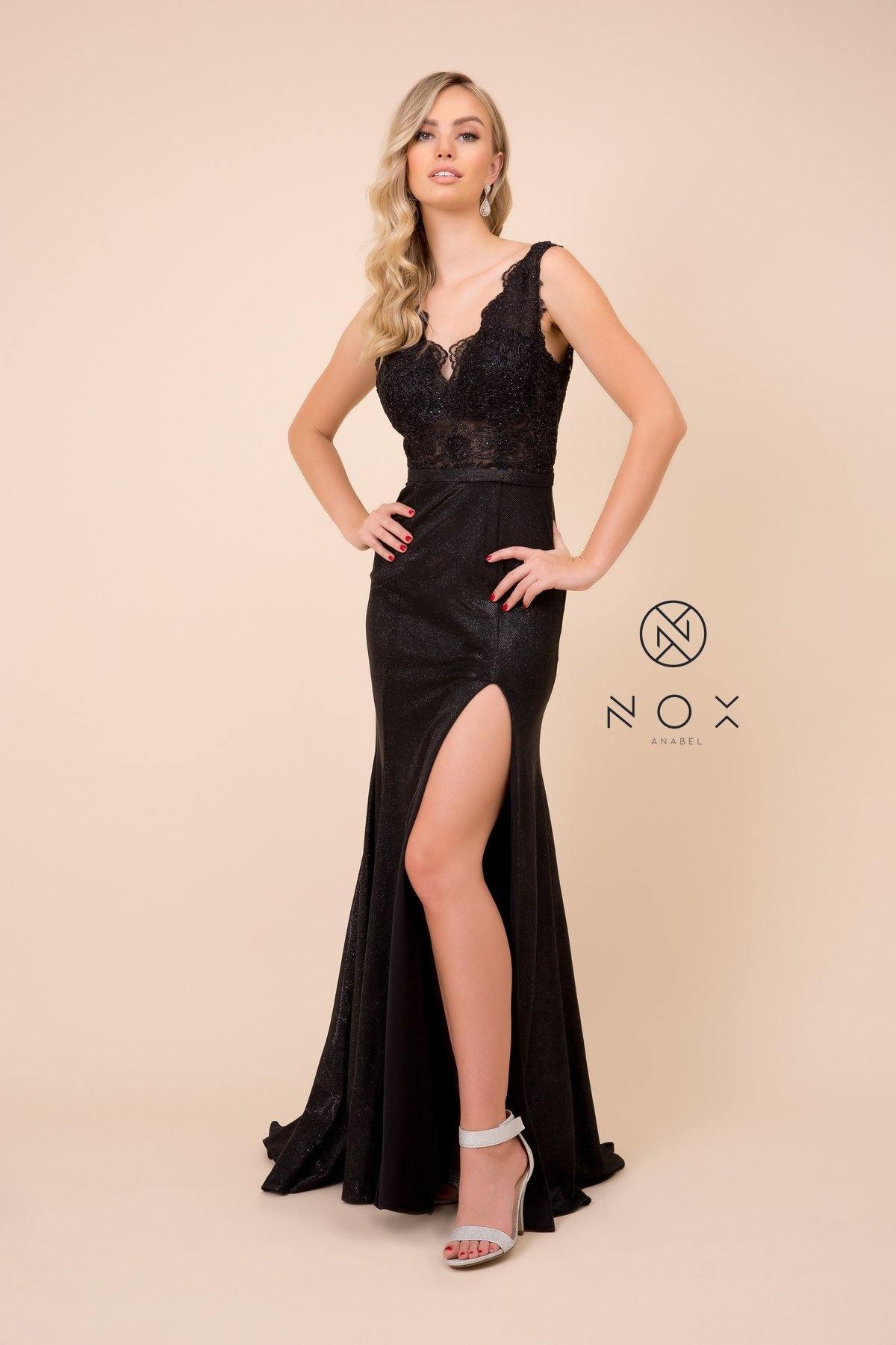Long Formal Sleeveless Metallic Skirt Prom Dress Black