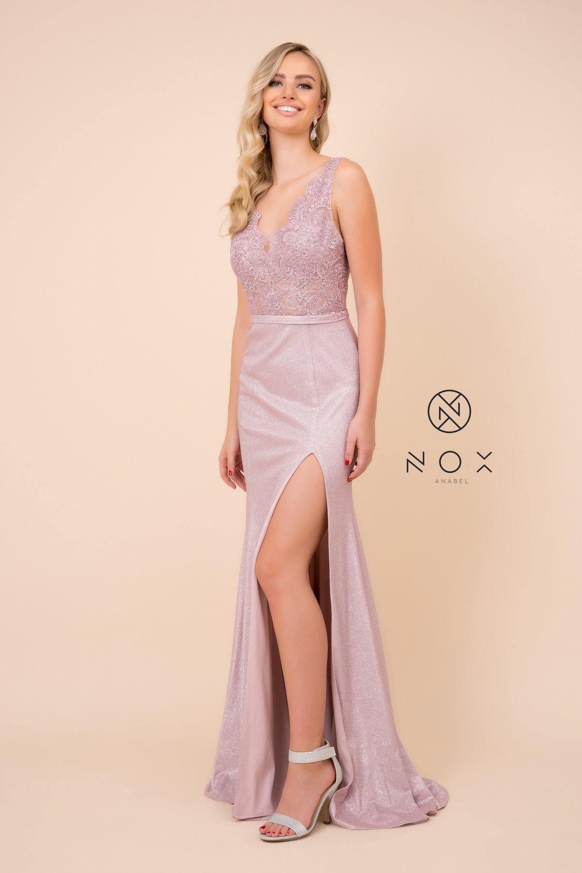 Long Formal Sleeveless Metallic Skirt Prom Dress Pink