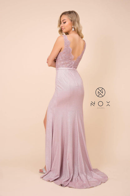 Long Formal Sleeveless Metallic Skirt Prom Dress Pink