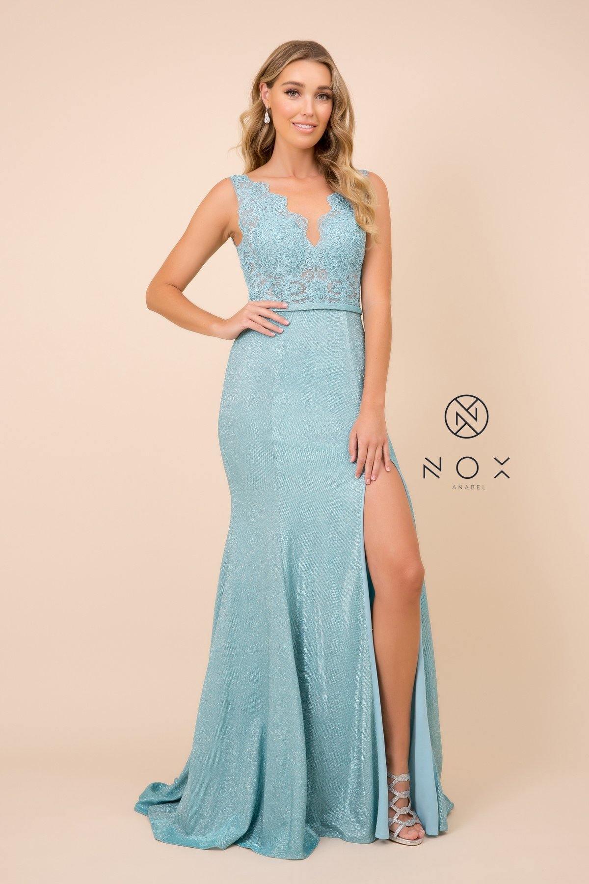 Long Formal Sleeveless Metallic Skirt Prom Dress Turquoise