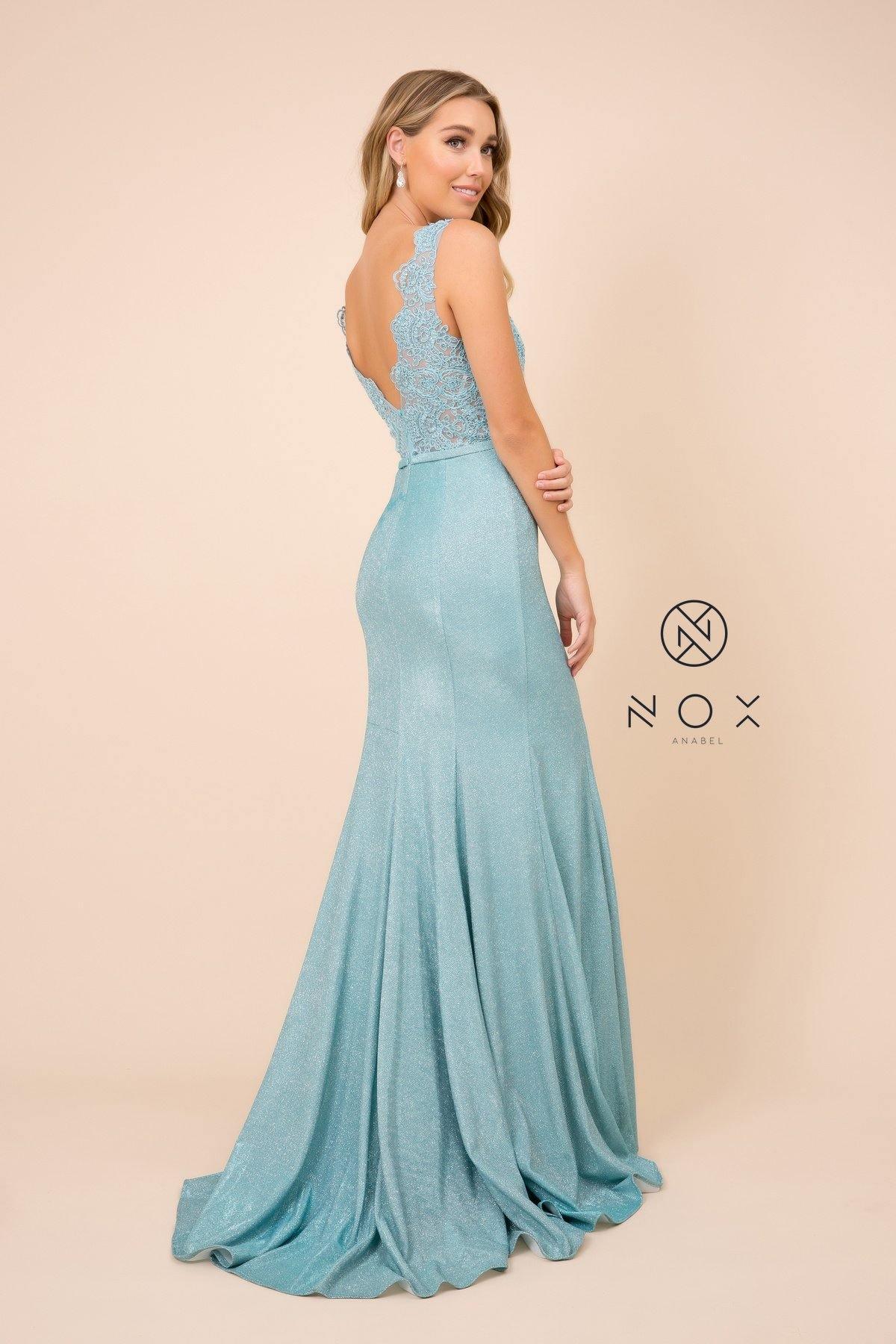 Long Formal Sleeveless Metallic Skirt Prom Dress Turquoise