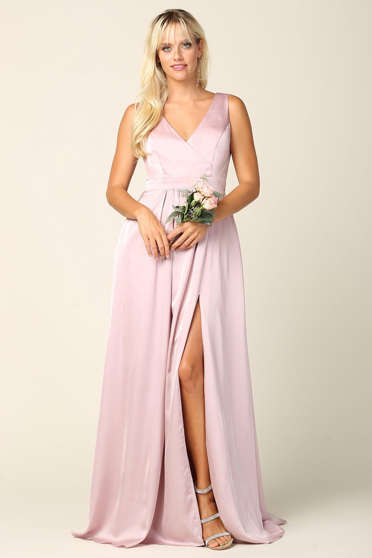 Long Formal Sleeveless Satin Bridesmaids Dress - The Dress Outlet