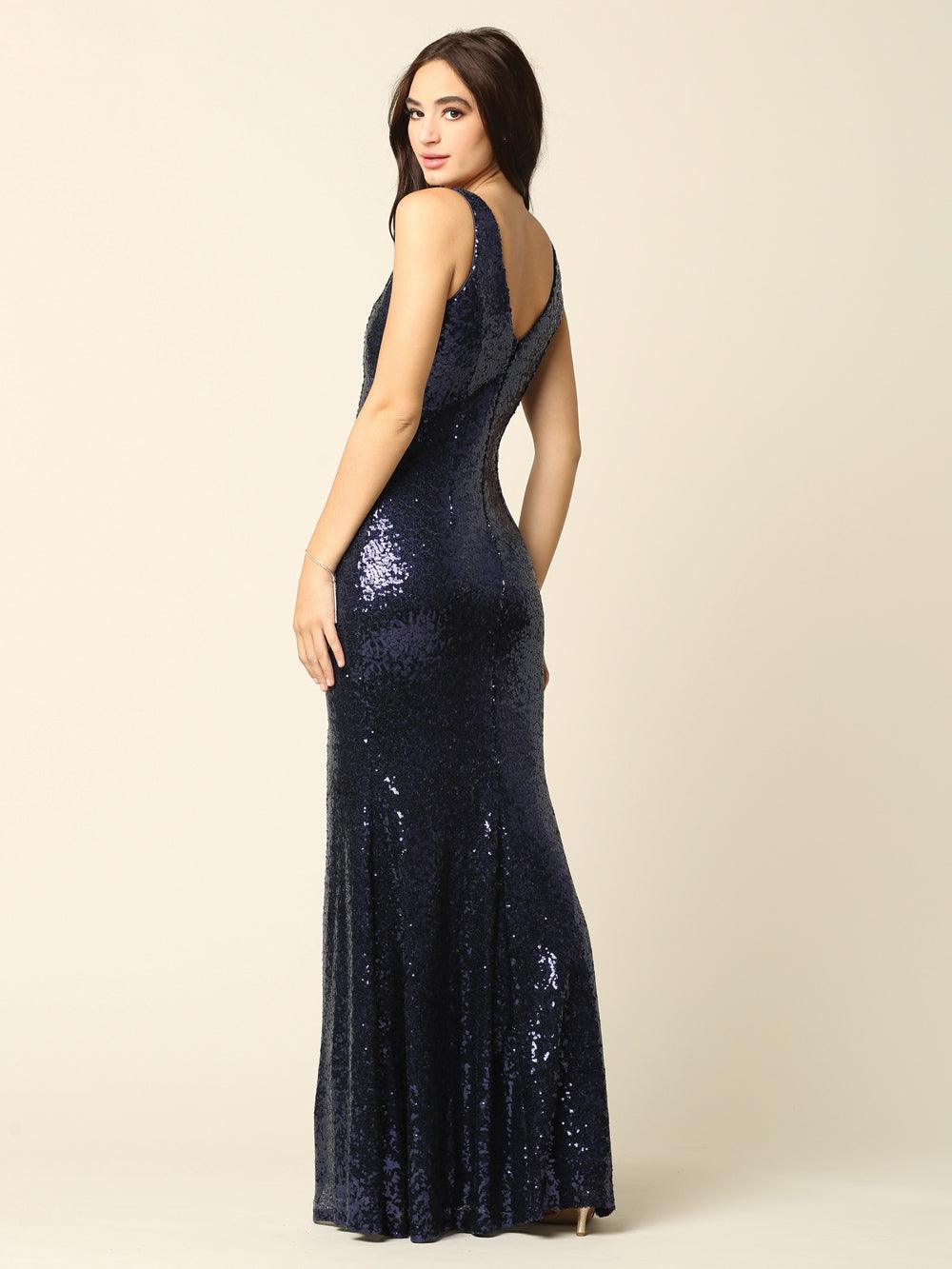 Long Formal Sleeveless Sequins Fitted Dress - The Dress Outlet