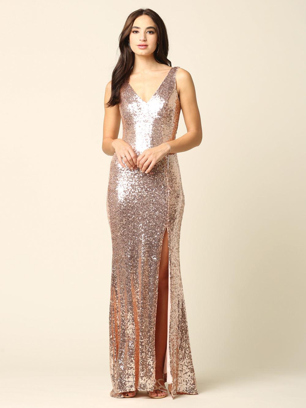 Long Formal Sleeveless Sequins Fitted Dress - The Dress Outlet