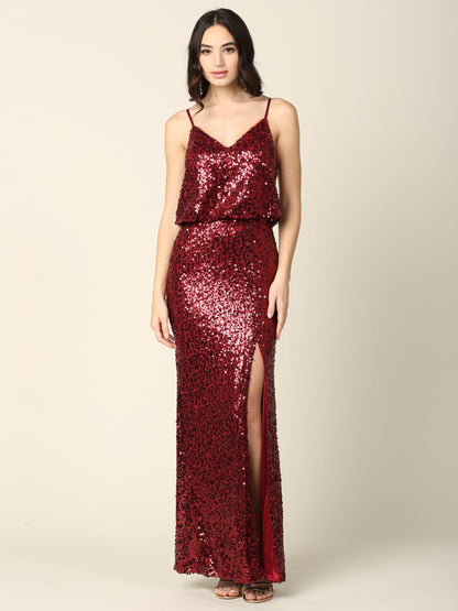 Long Formal Spaghetti Strap Fitted Evening Dress - The Dress Outlet