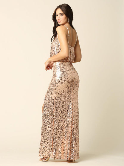 Long Formal Spaghetti Strap Fitted Evening Dress - The Dress Outlet