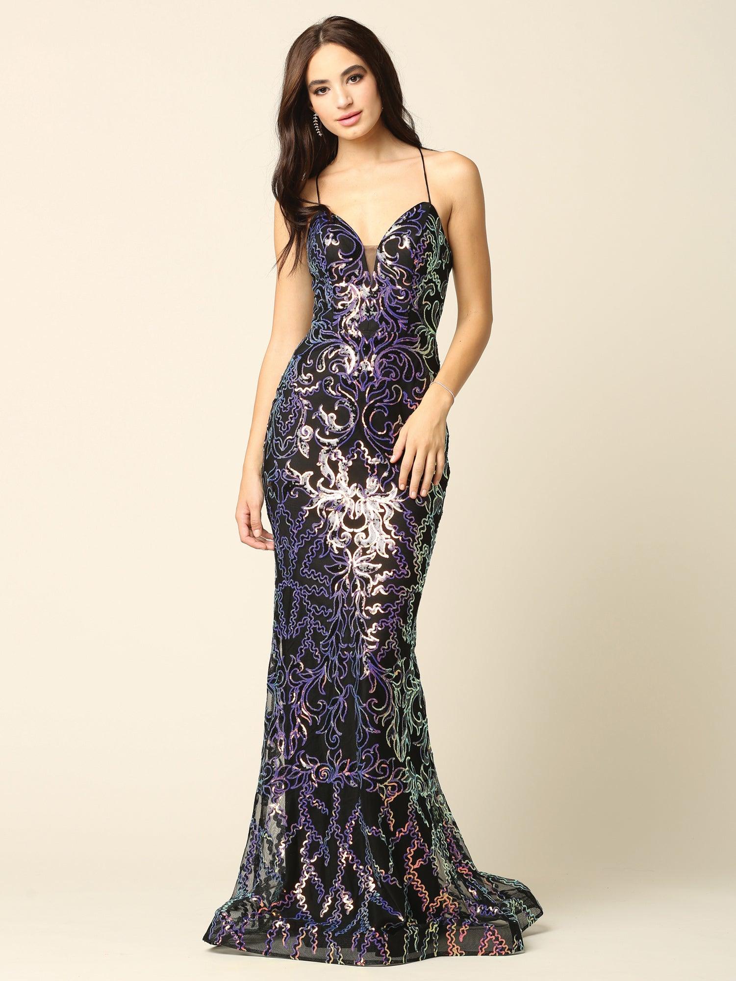 Long Formal Spaghetti Strap Fitted Prom Dress