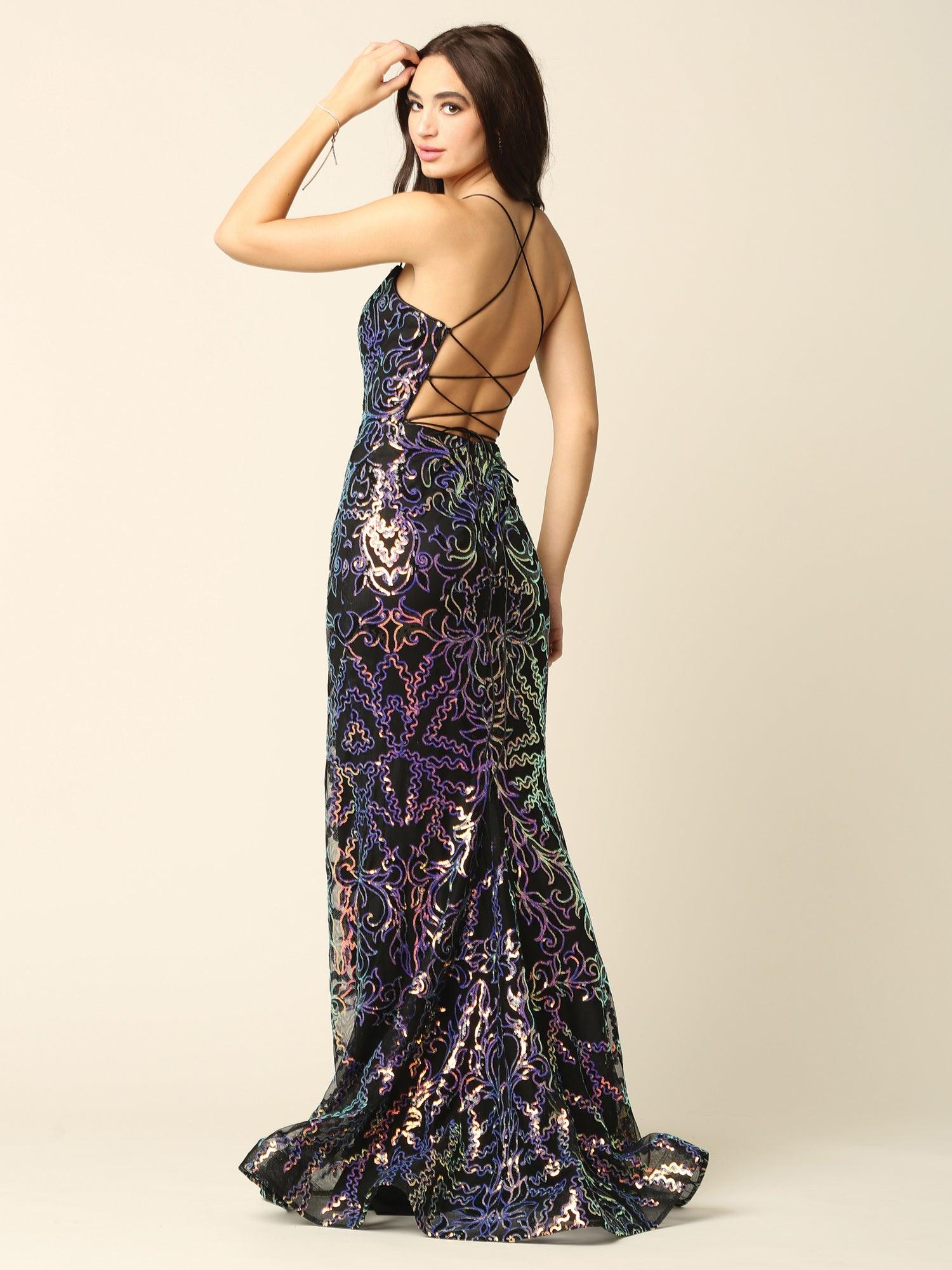 Long Formal Spaghetti Strap Fitted Prom Dress