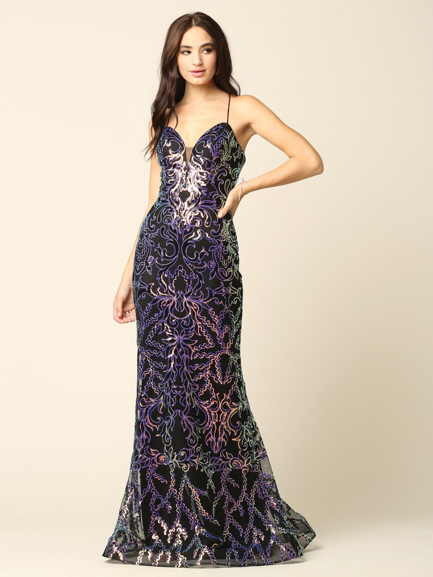 Long Formal Spaghetti Strap Fitted Prom Dress