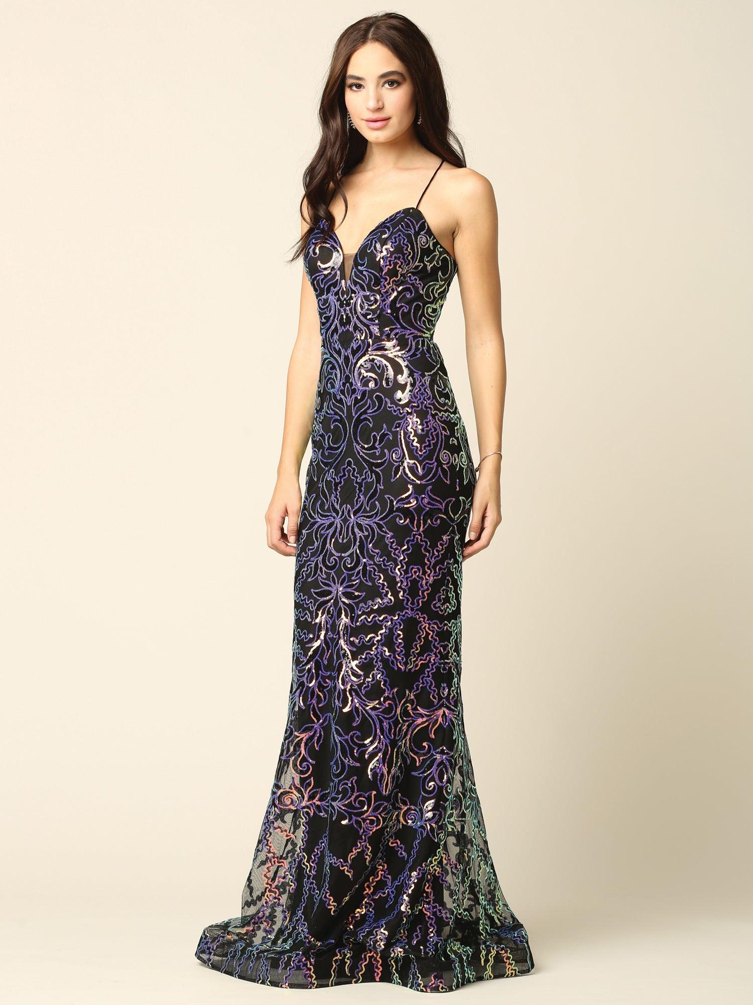 Long Formal Spaghetti Strap Fitted Prom Dress