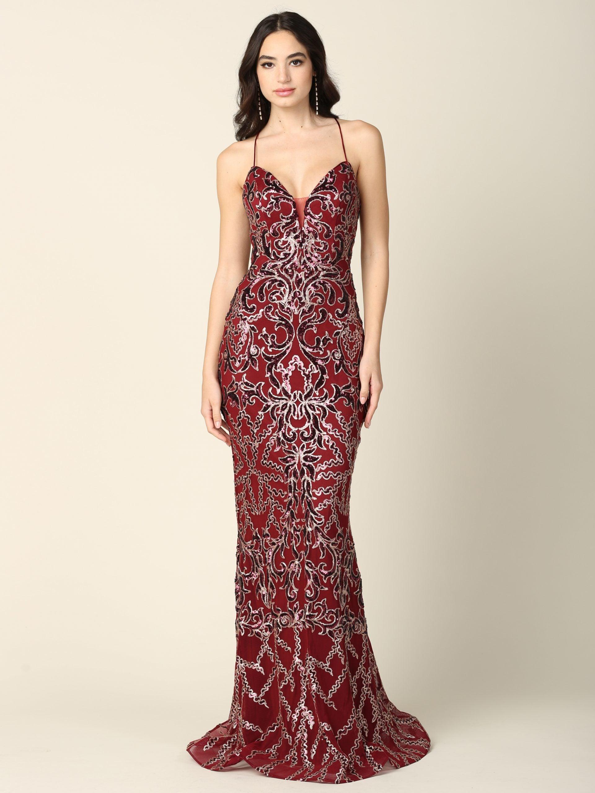 Long Formal Spaghetti Strap Fitted Prom Dress