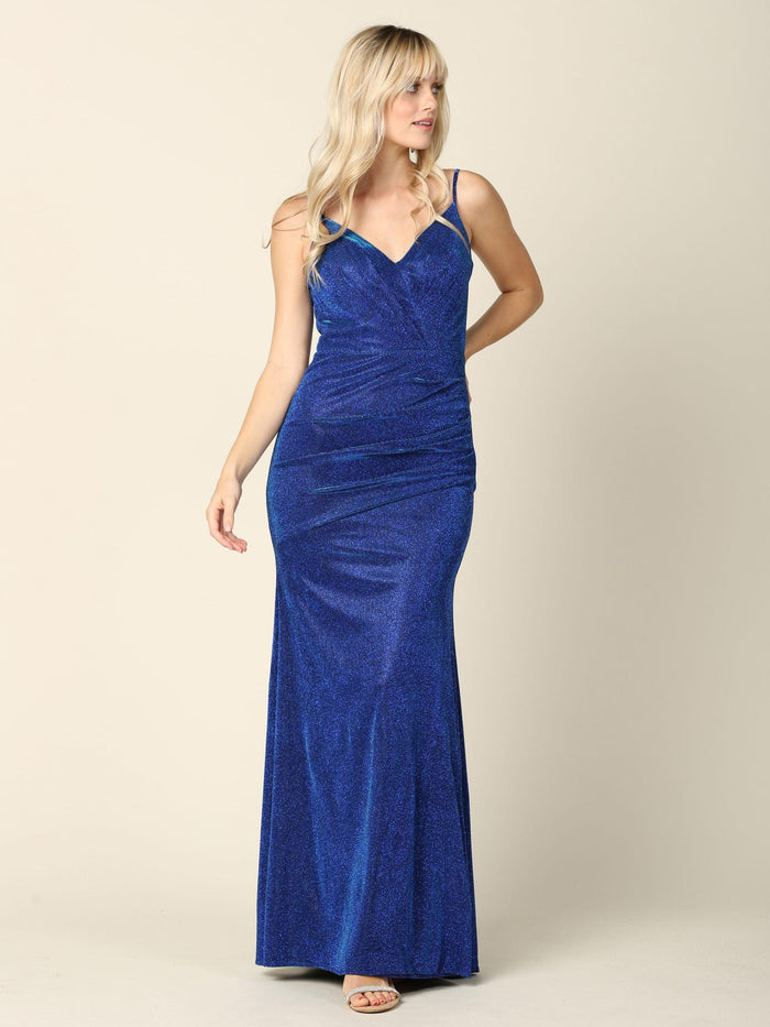 Long Formal Spaghetti Strap Glitter Prom Dress - The Dress Outlet
