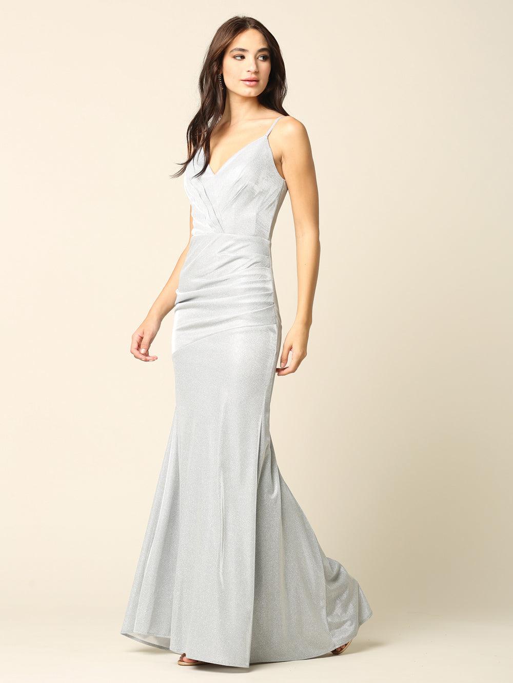Long Formal Spaghetti Strap Glitter Prom Dress - The Dress Outlet