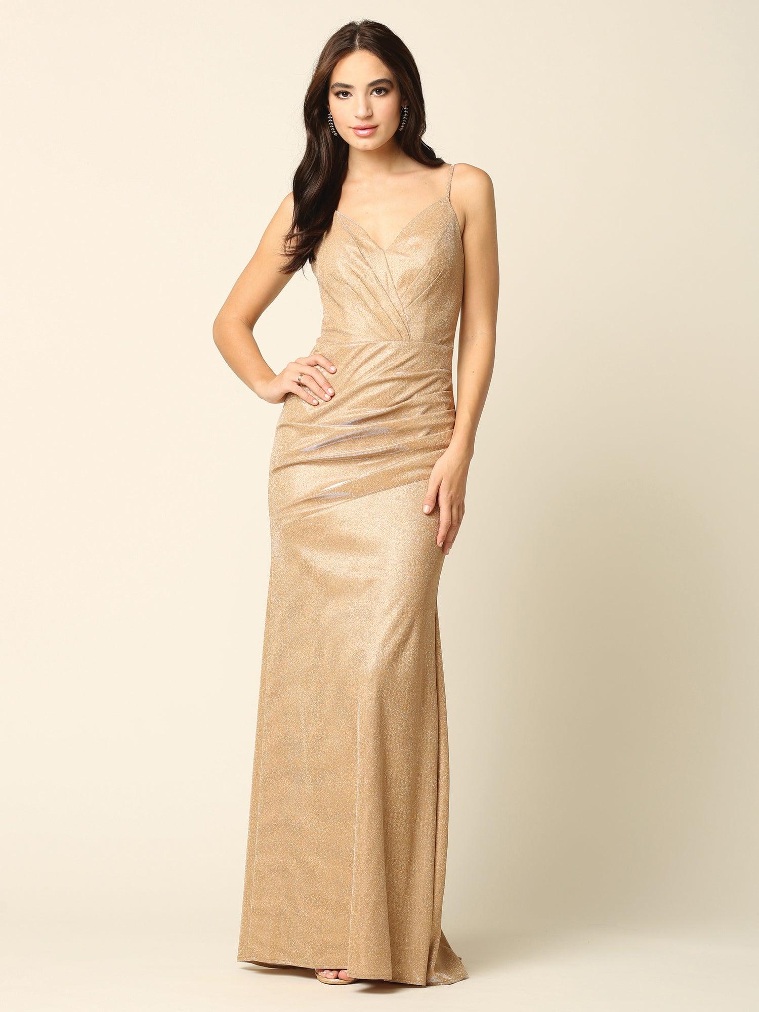 Long Formal Spaghetti Strap Glitter Prom Dress - The Dress Outlet