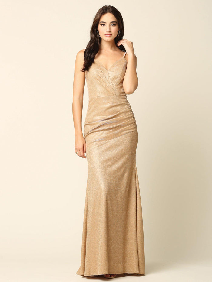 Long Formal Spaghetti Strap Glitter Prom Dress - The Dress Outlet