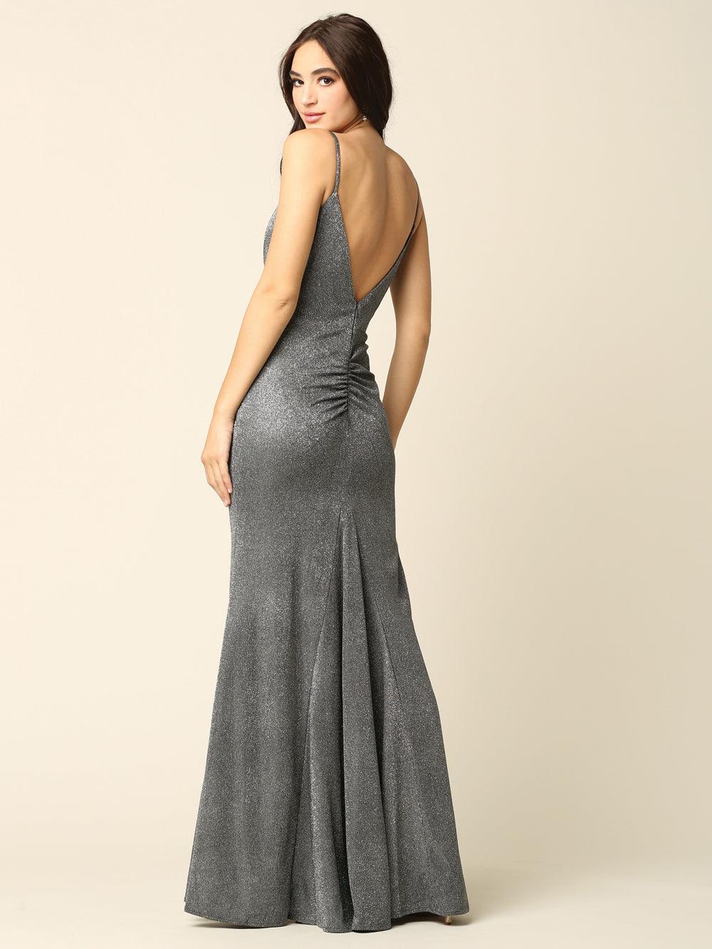 Long Formal Spaghetti Strap Glitter Prom Dress