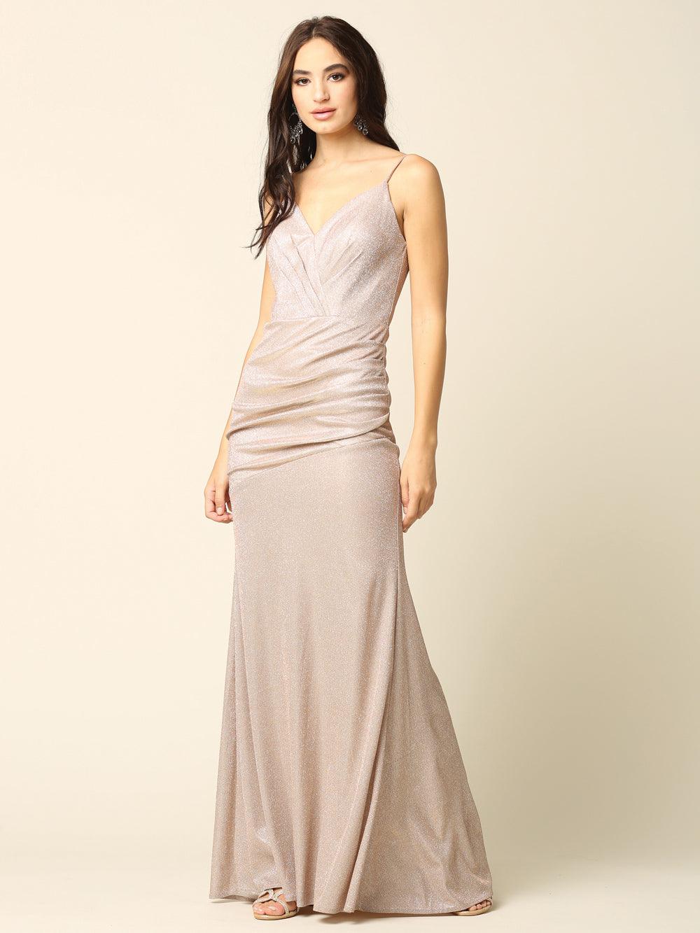 Long Formal Spaghetti Strap Glitter Prom Dress