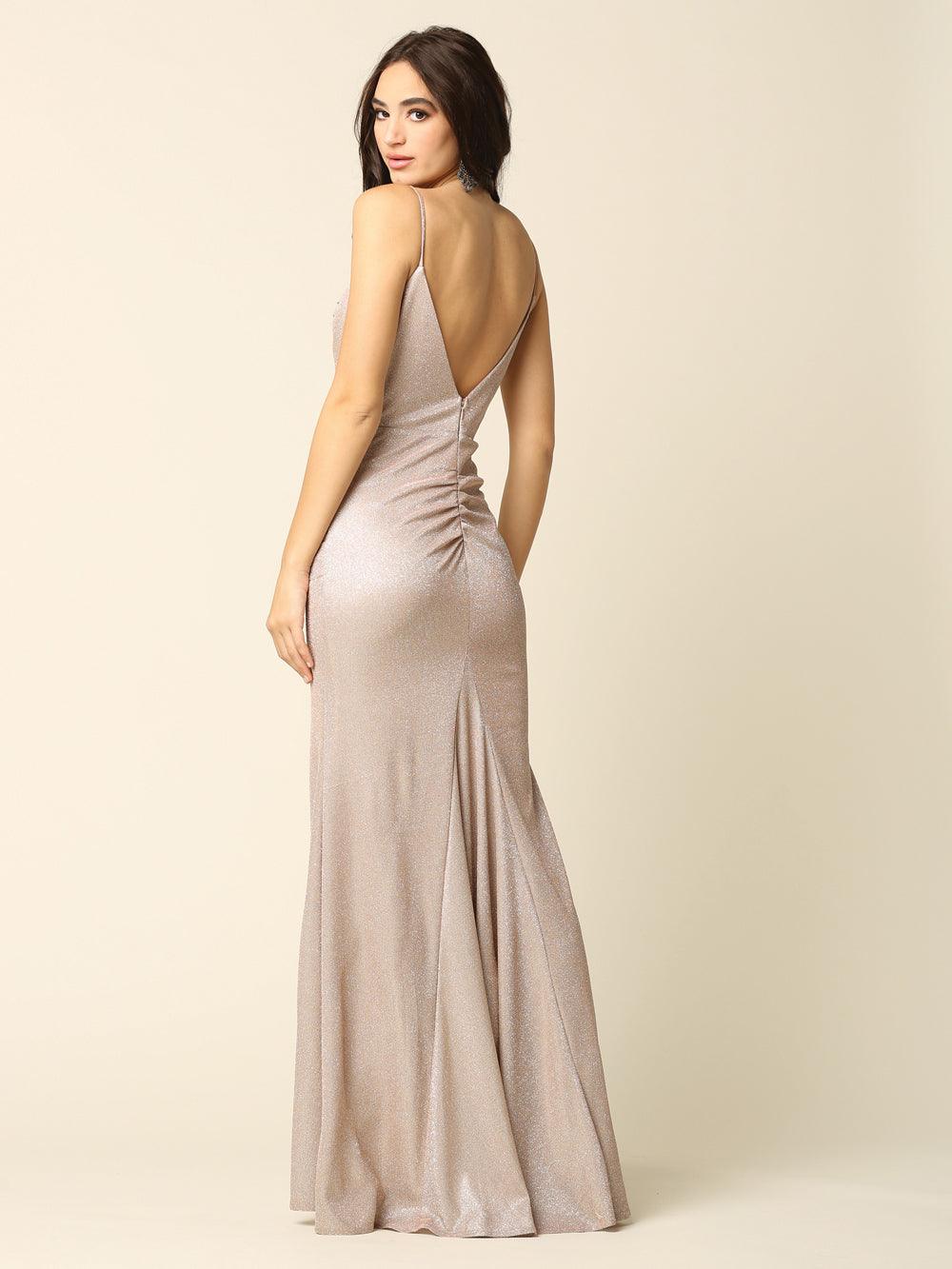 Long Formal Spaghetti Strap Glitter Prom Dress - The Dress Outlet