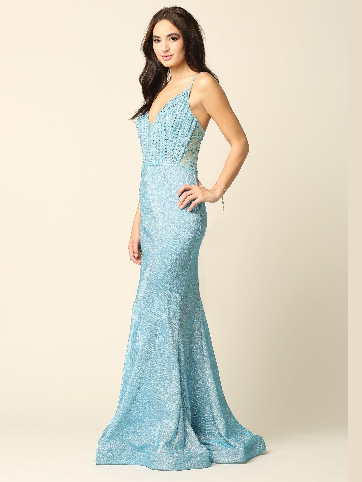 A Line Spaghetti Straps Metallic Long Ruched Formal Evening Dresses with Pleats