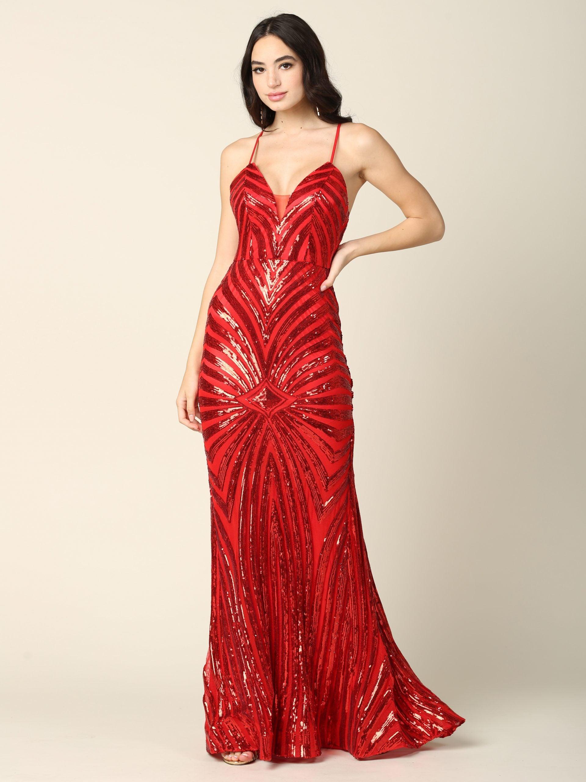 Long Formal Spaghetti Strap Sequins Prom Dress Sale - The Dress Outlet