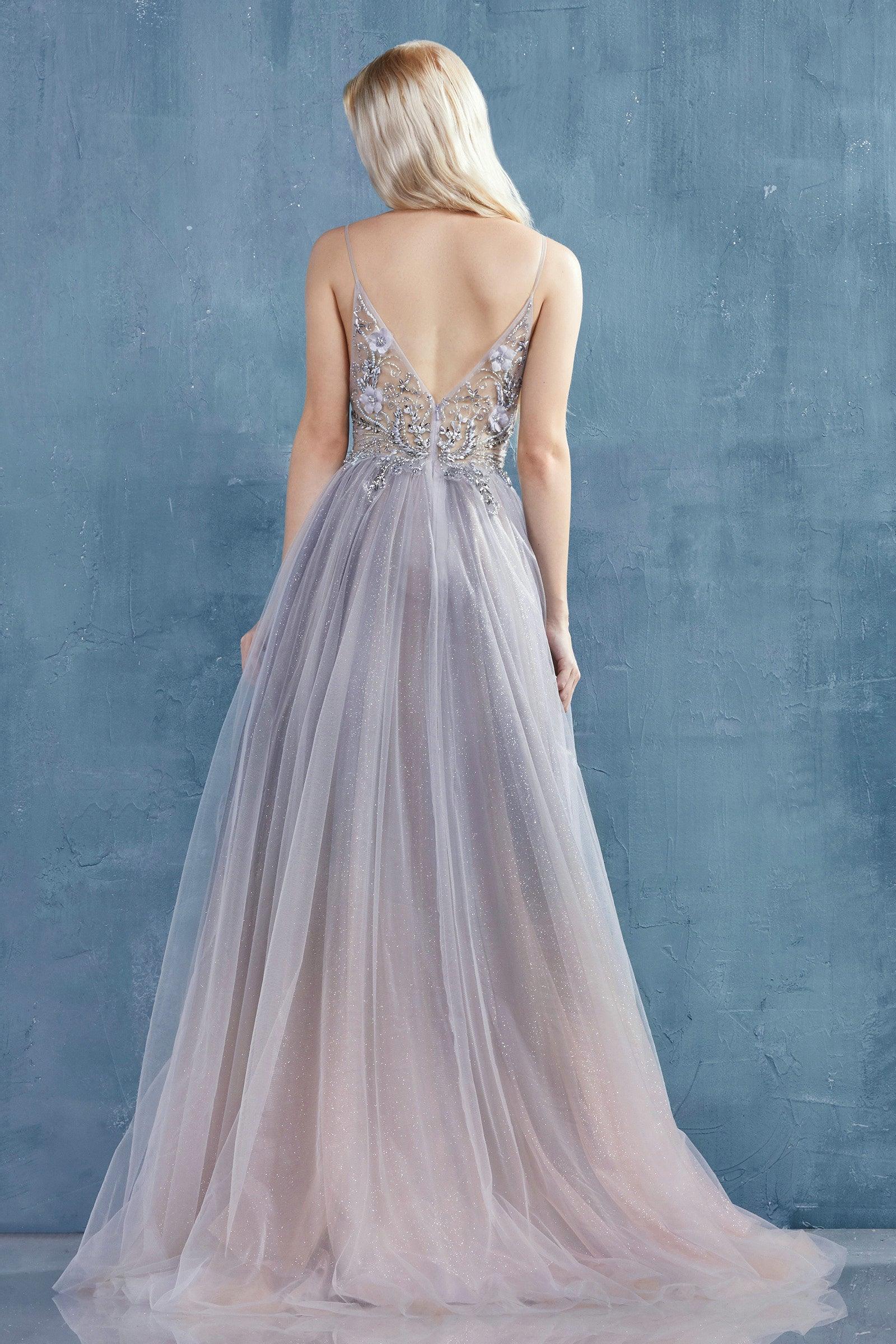 Andrea & Leo A0850 Long Formal Spaghetti Strap Prom Dress Smoky Blue