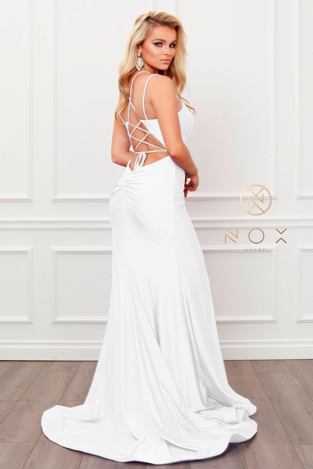 Long Formal Spaghetti Strap Wedding Dress - The Dress Outlet