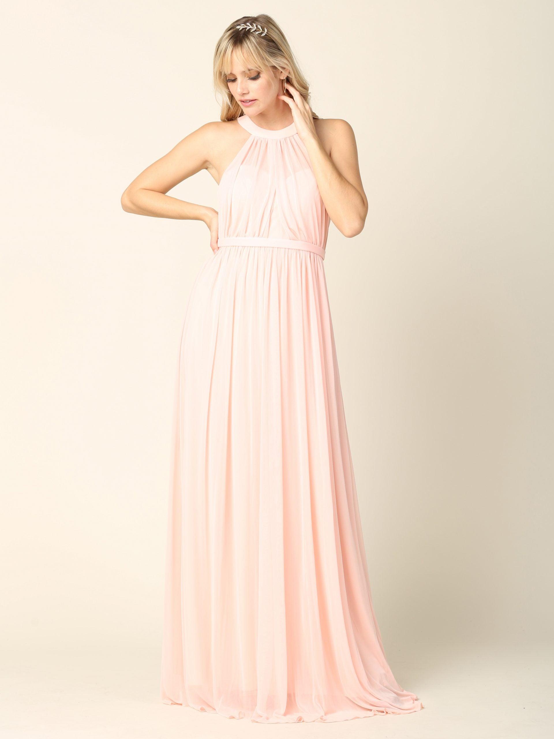 Long Halter Bridesmaid Dress Blush