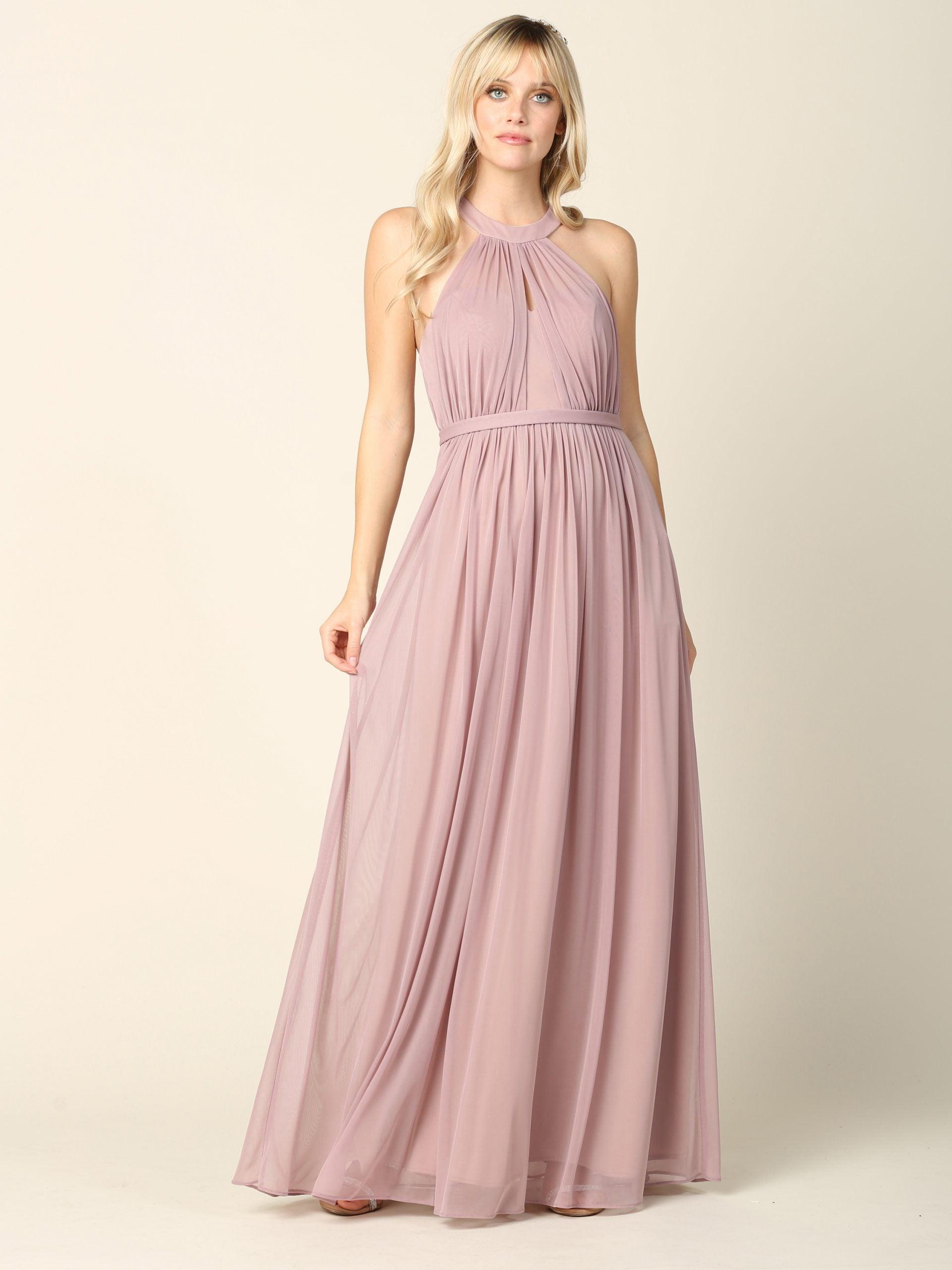 Long Halter Bridesmaids Dress - Mauve / XL Long Halter Bridesmaids Dress - Mauve / XL