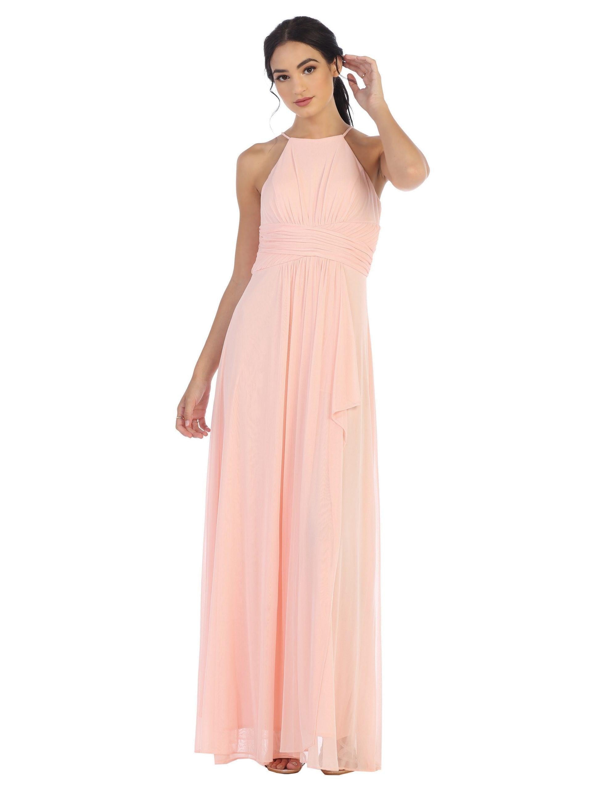 Long Halter Tie Back Bridesmaids Dress - Dusty Rose / S Long Halter Tie Back Bridesmaids Dress - Dusty Rose / S