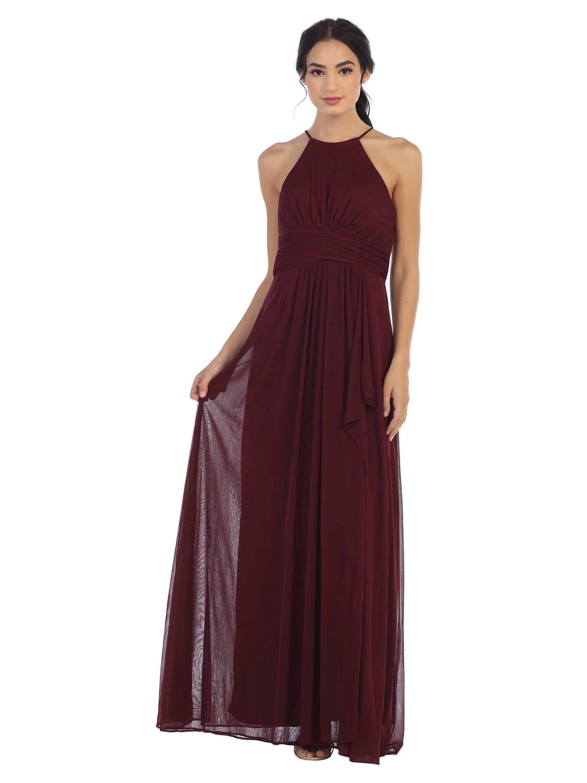 Long Halter Tie Back Bridesmaids Dress - Dusty Rose / S