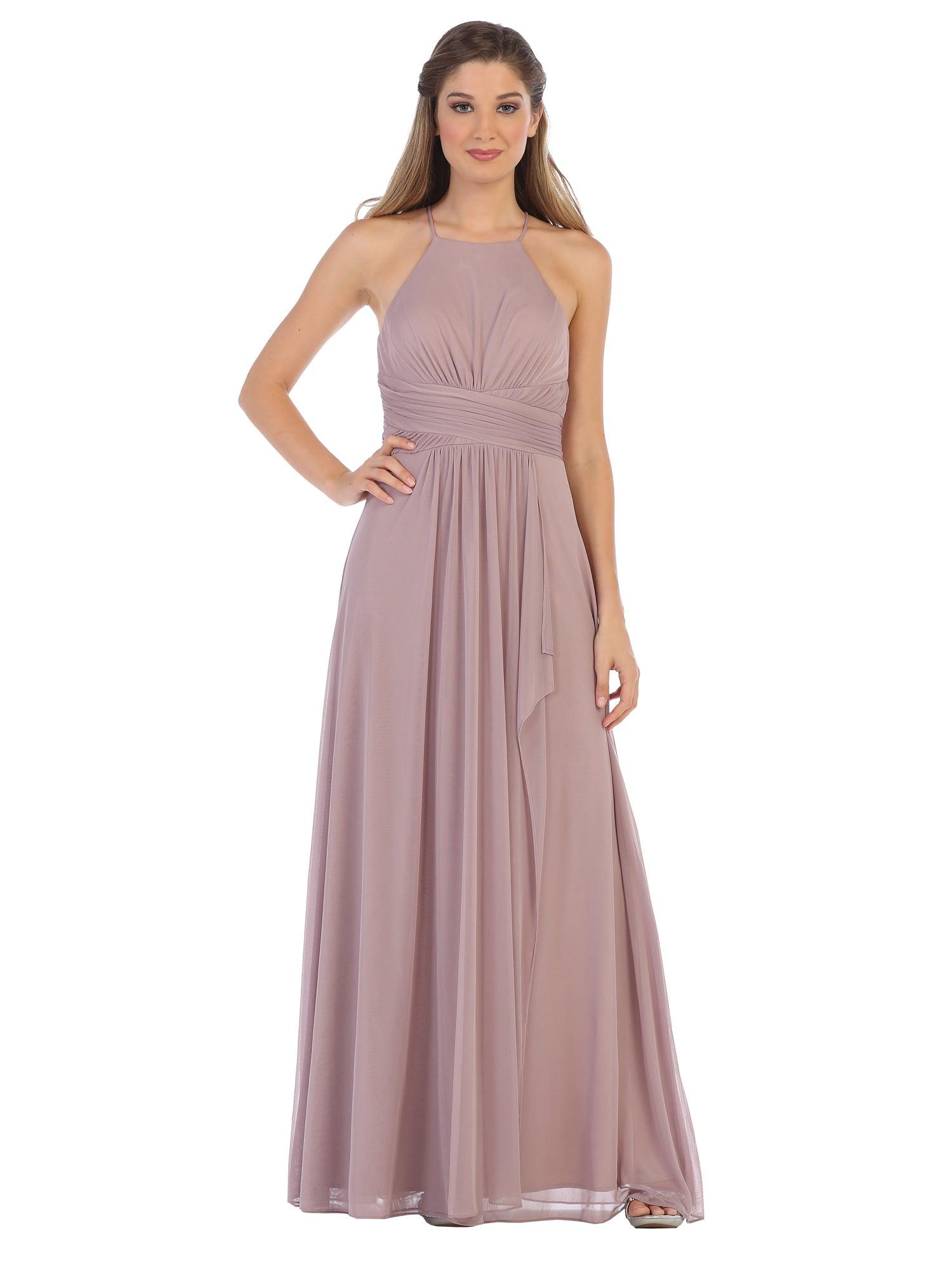 Long Halter Tie Back Bridesmaids Dress - Dusty Rose / S Long Halter Tie Back Bridesmaids Dress - Dusty Rose / S