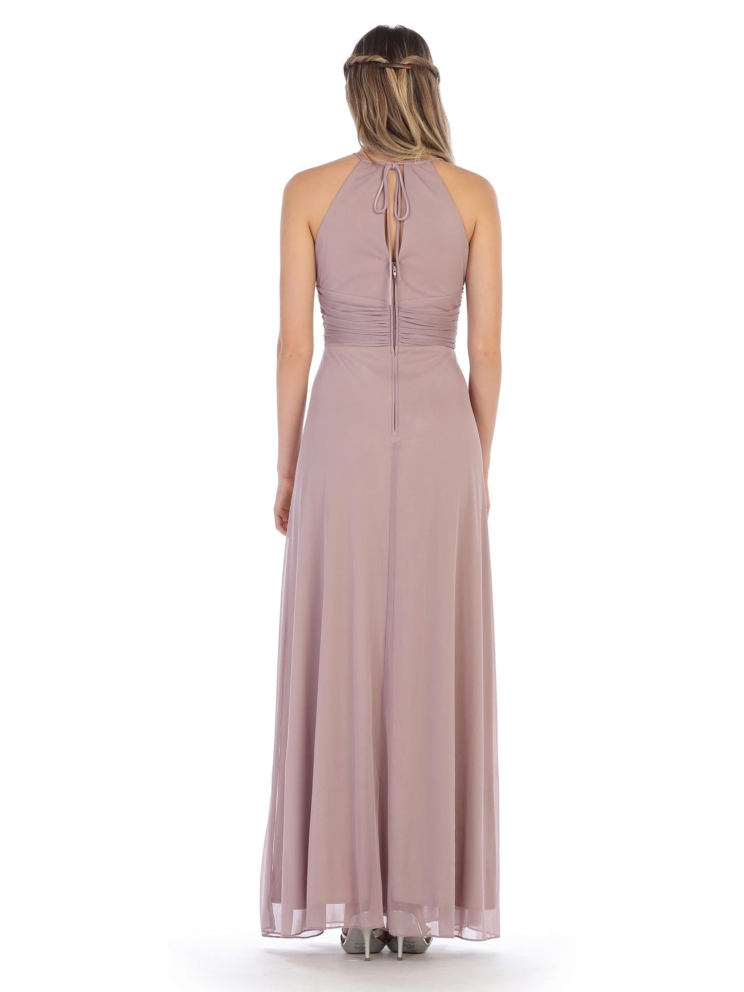 Long Halter Tie Back Bridesmaids Dress