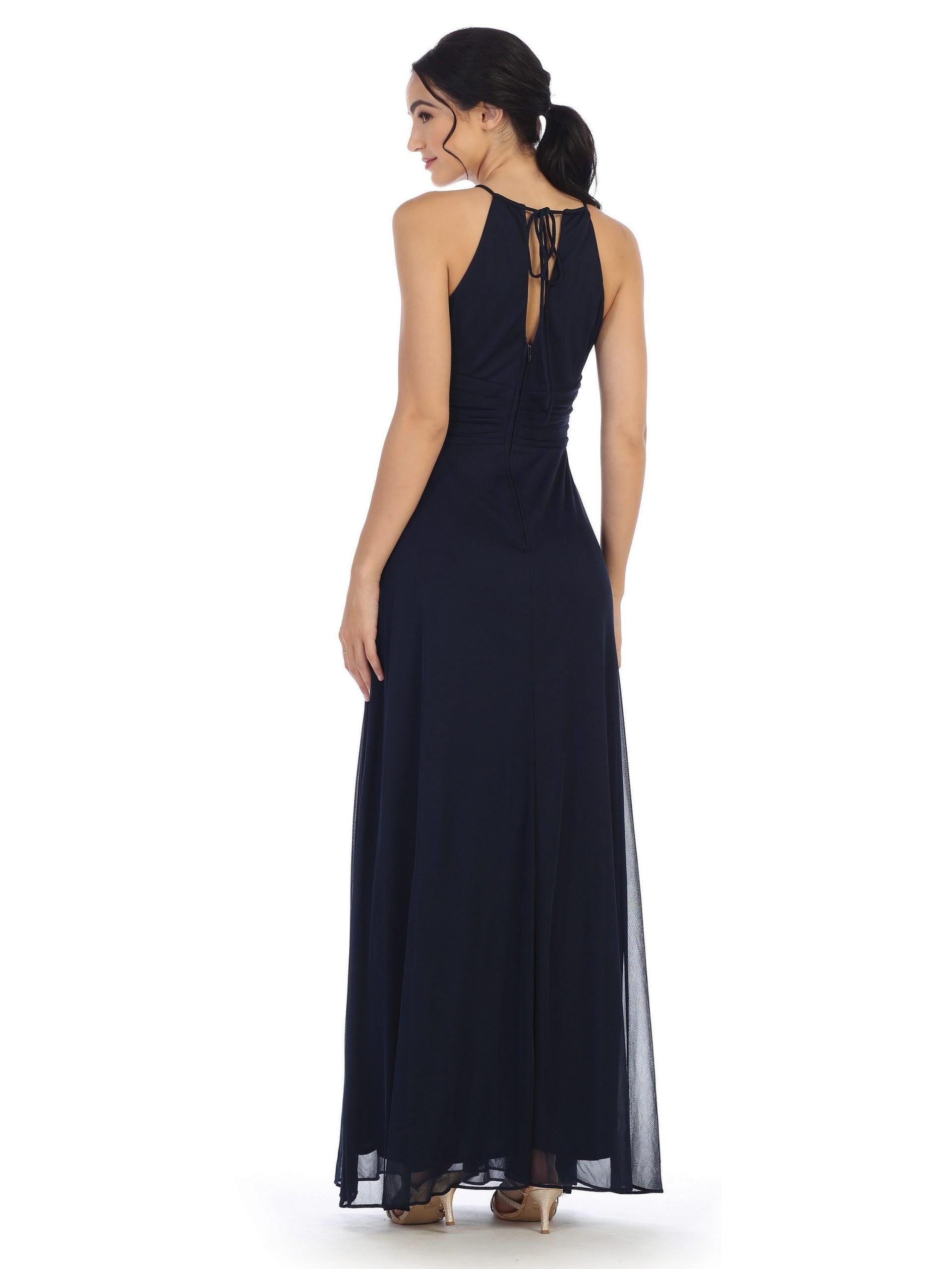 Long Halter Tie Back Bridesmaids Dress