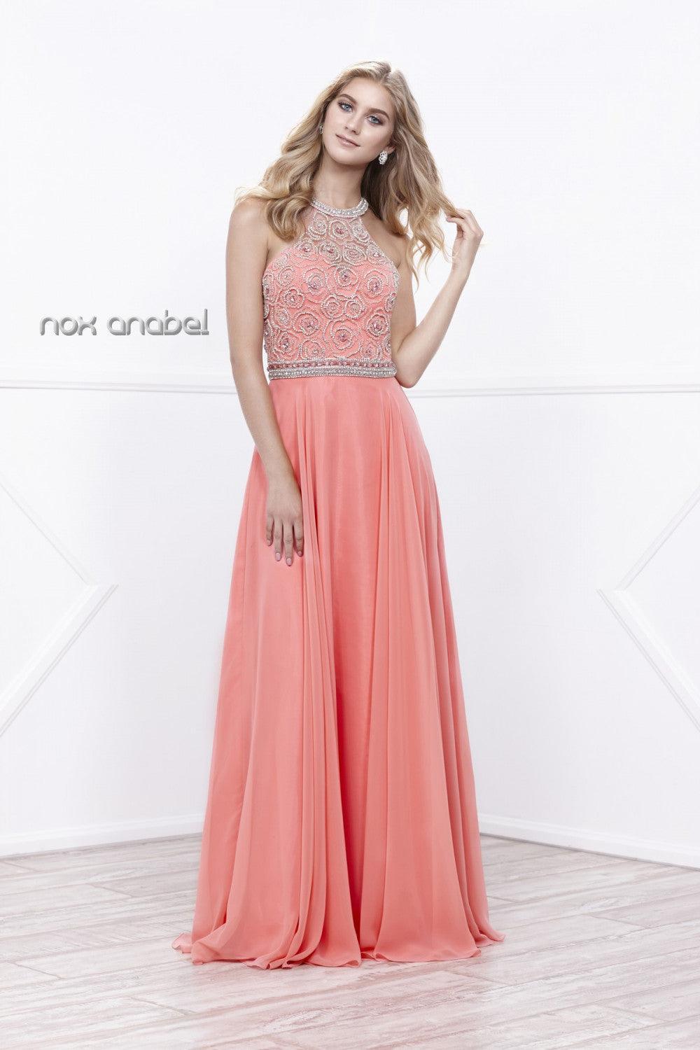Long High Neck Jeweled Prom Dress Sale