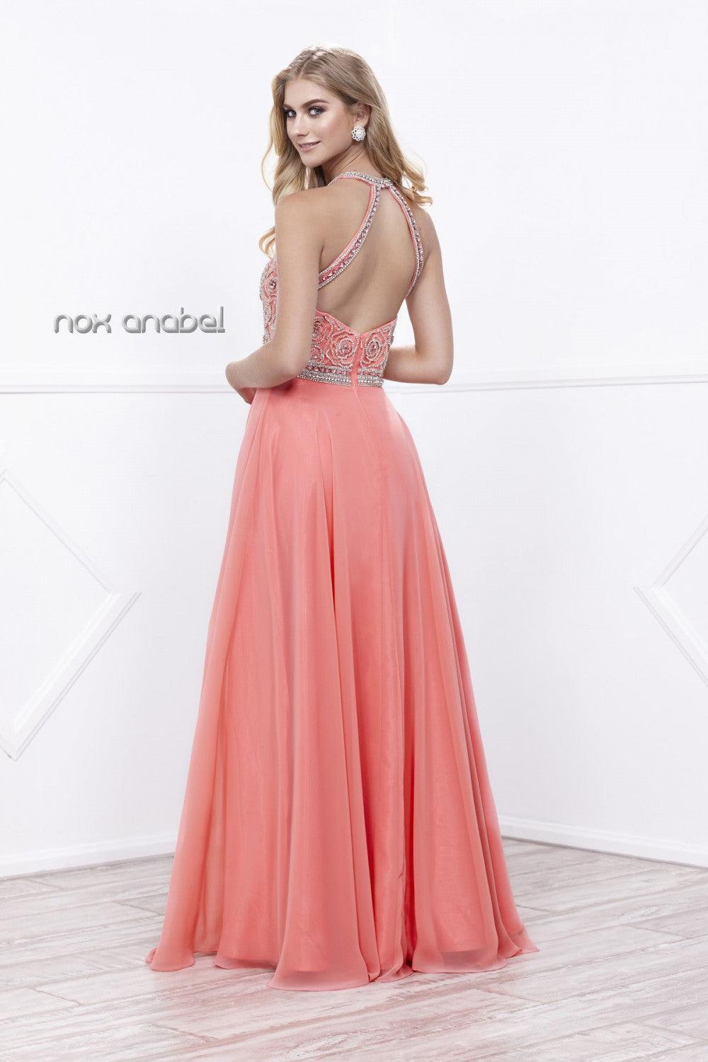 Long High Neck Jeweled Prom Dress - The Dress Outlet Nox Anabel