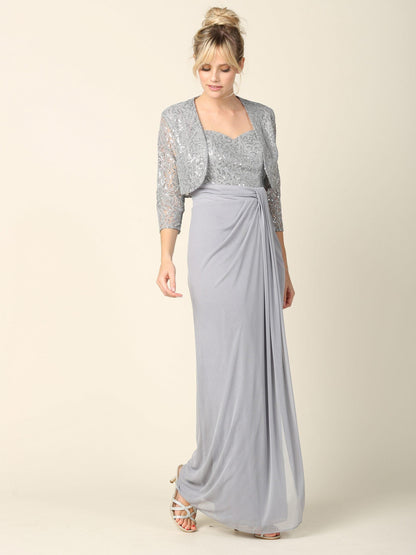 Long Mother of the Bride 2 Piece Formal Bolero Dress - The Dress Outlet