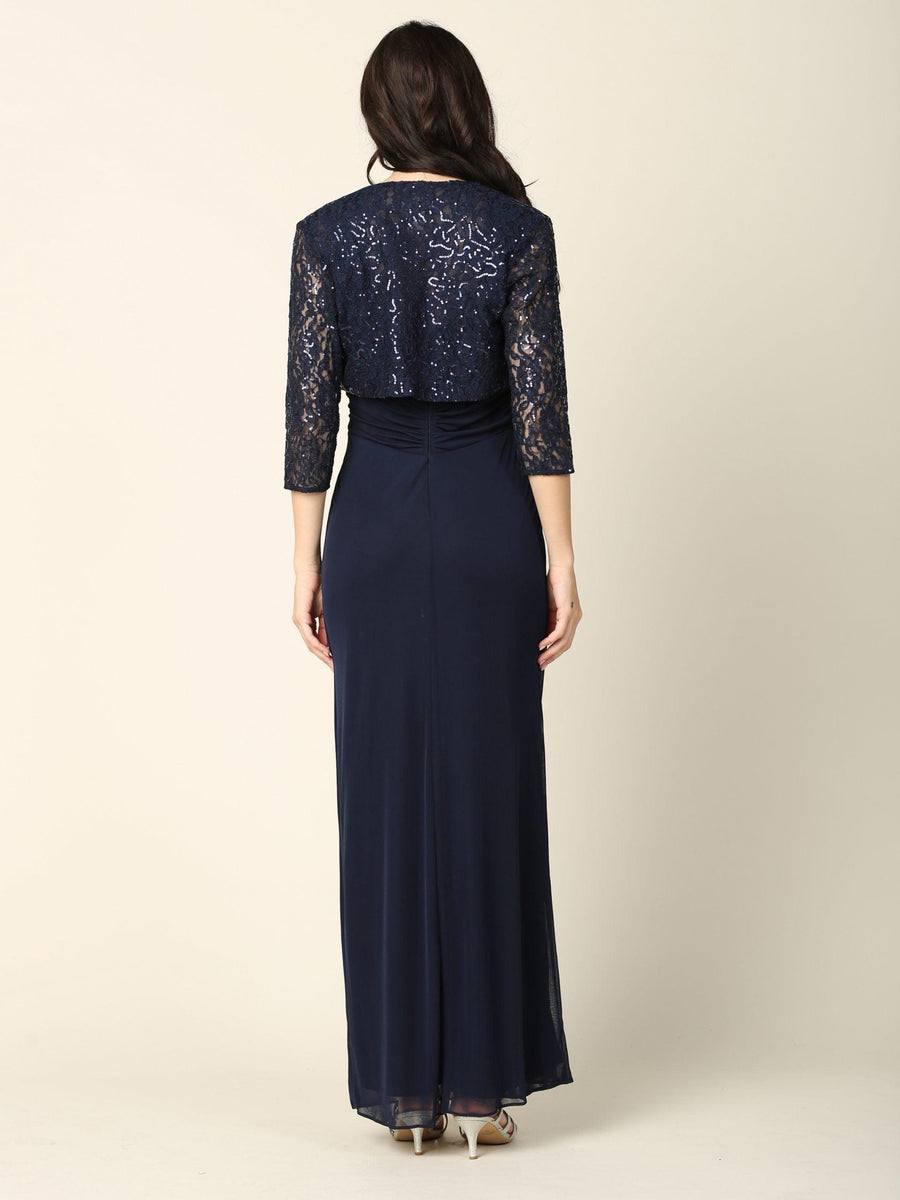 Navy Long Mother of the Bride 2 Piece Formal Bolero Dress for 