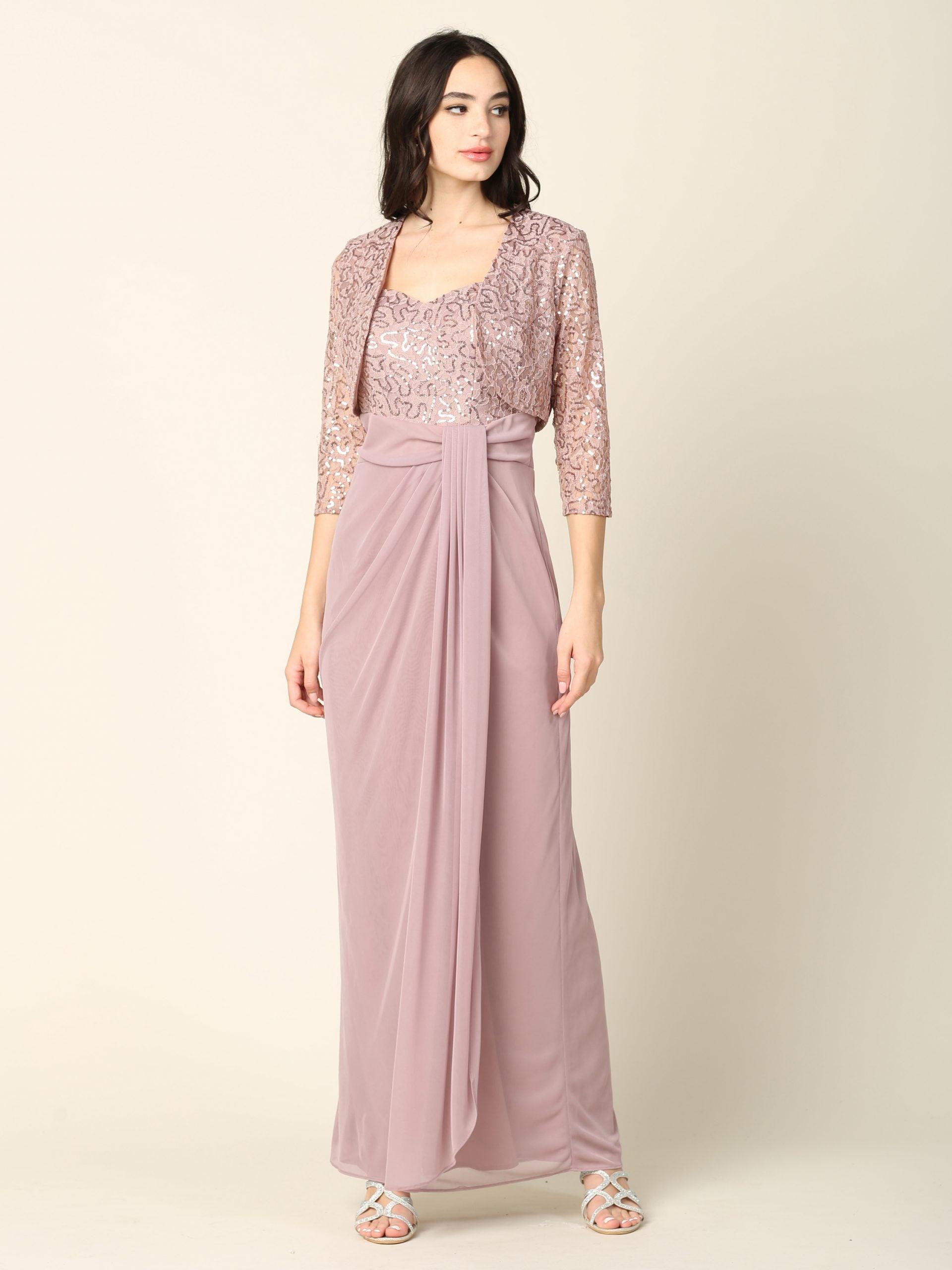 Long Mother of the Bride 2 Piece Formal Bolero Dress - The Dress Outlet