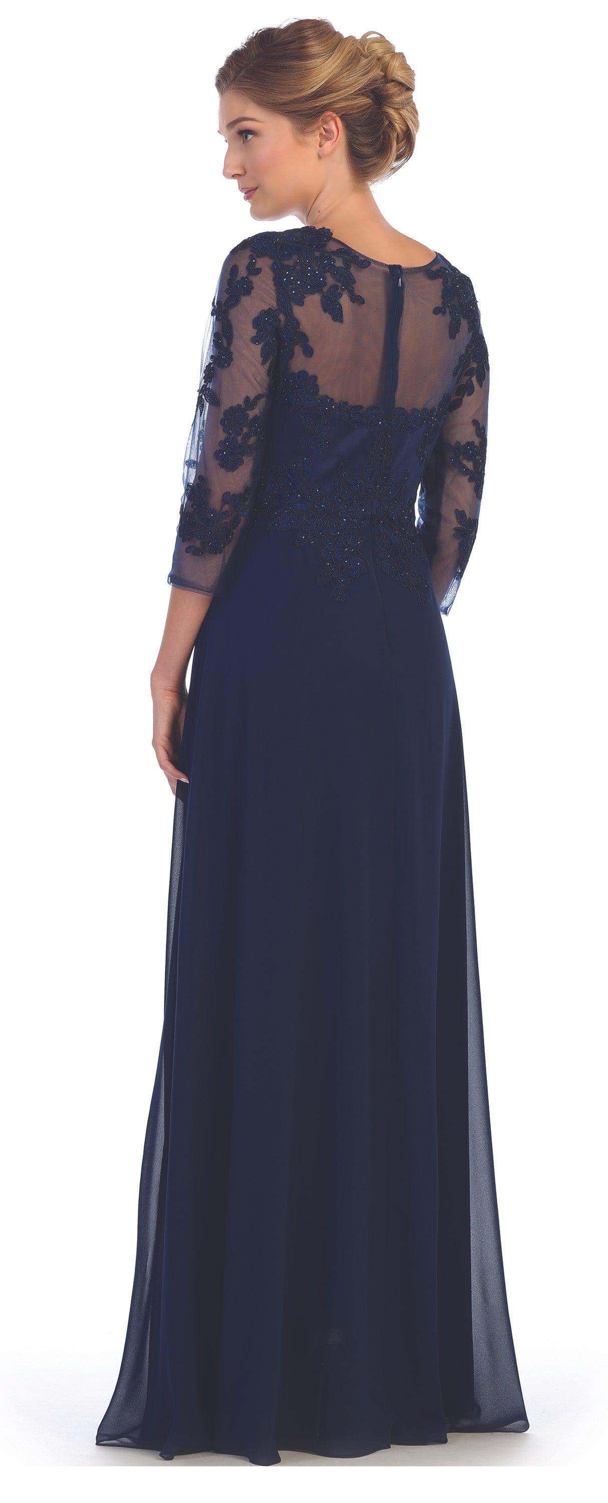 Slate Blue Long Mother of the Bride Formal Chiffon Dress