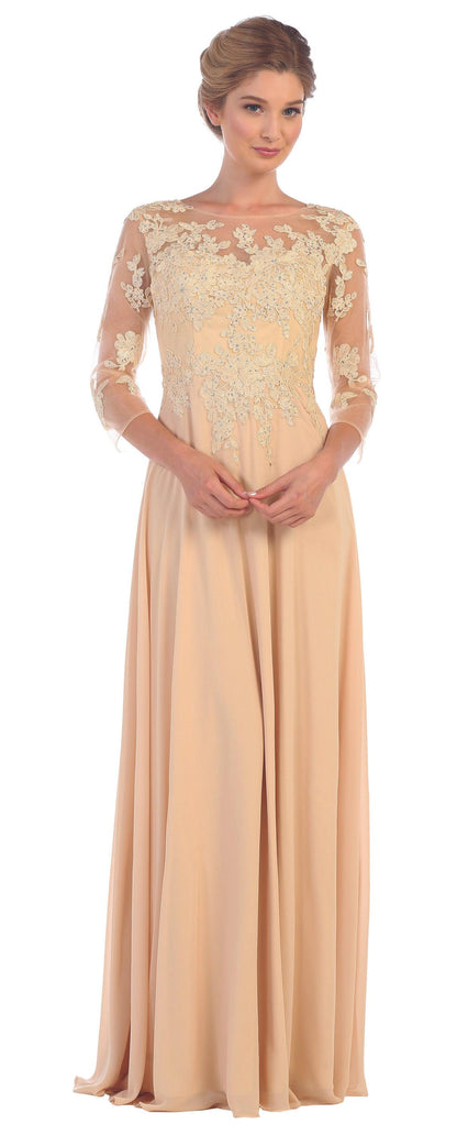 Long Mother of the Bride Formal Chiffon Dress Champagne
