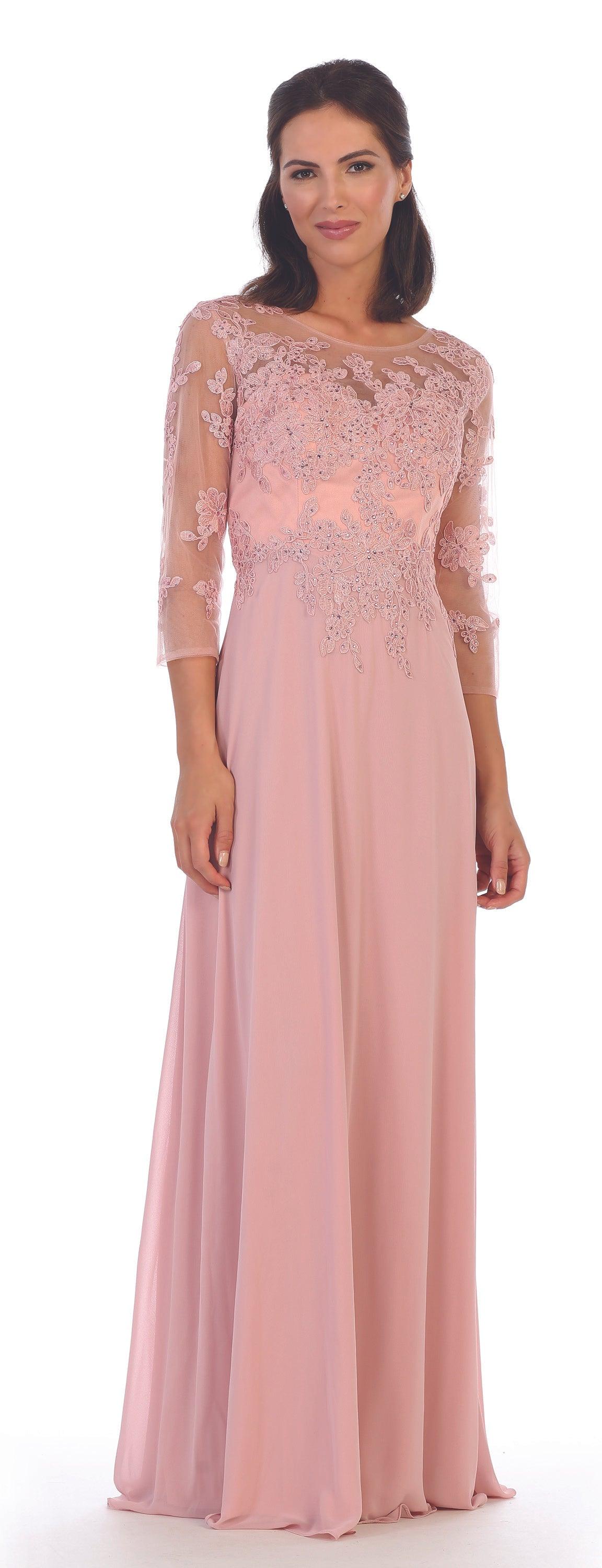 Slate Blue Long Mother of the Bride Formal Chiffon Dress