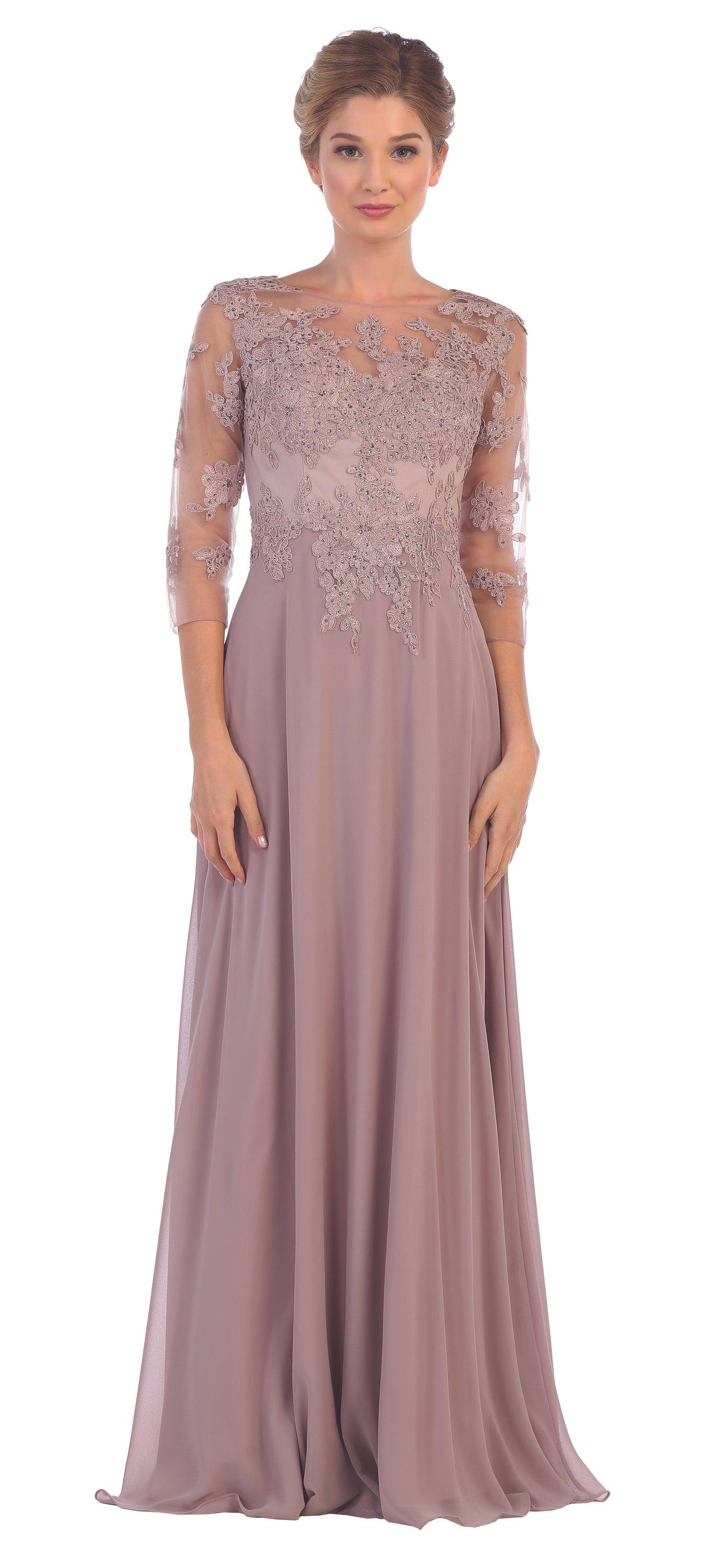 Slate Blue Long Mother of the Bride Formal Chiffon Dress