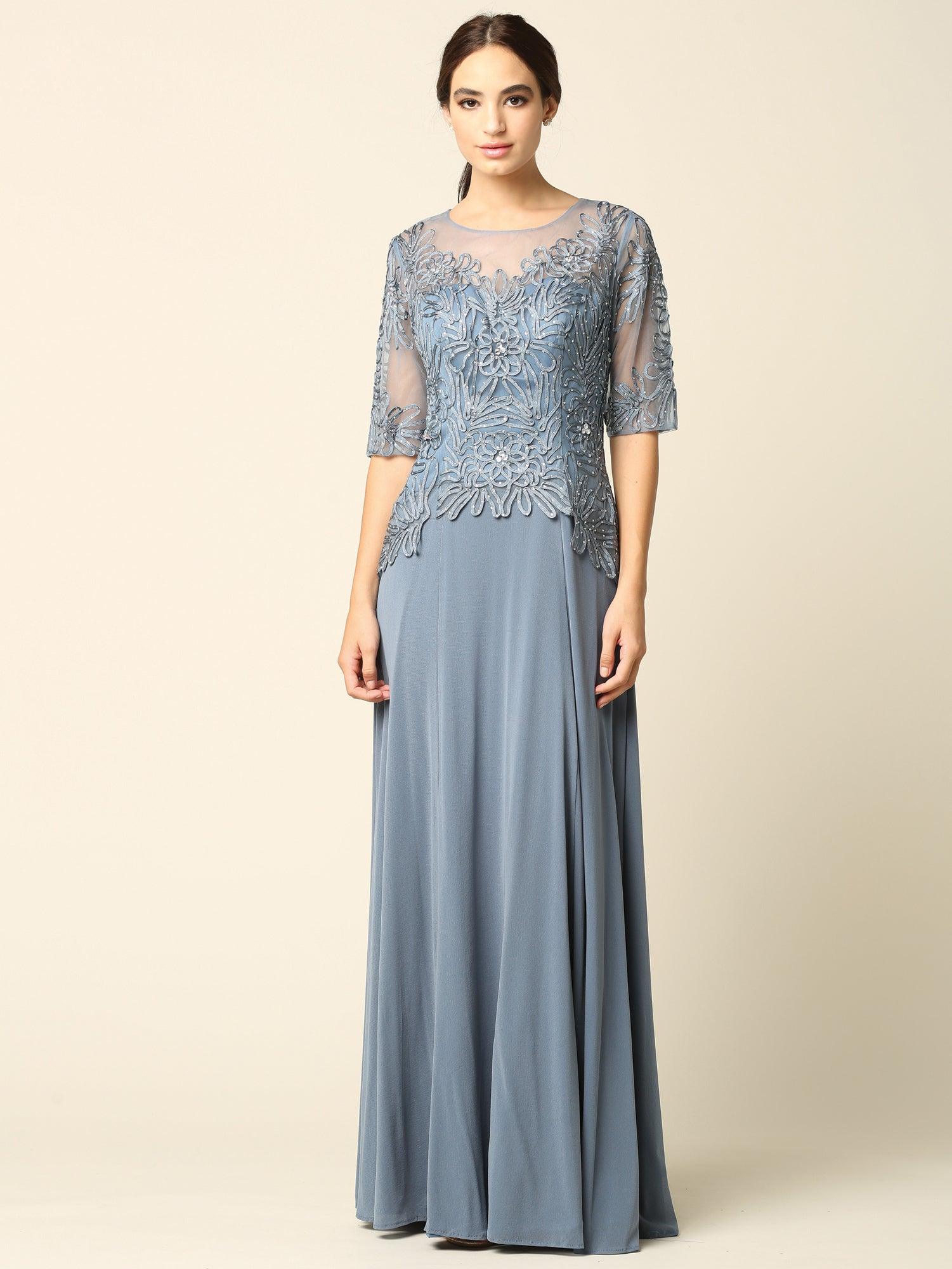 Hunter Green Long Mother of the Bride Formal Embroidered Dress