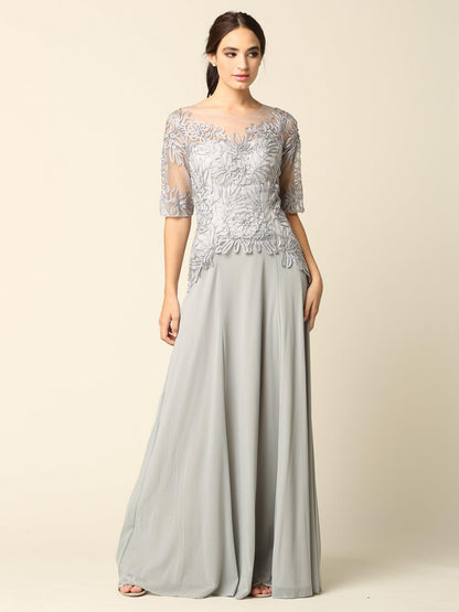 Long Mother of the Bride Formal Embroidered Dress - The Dress Outlet