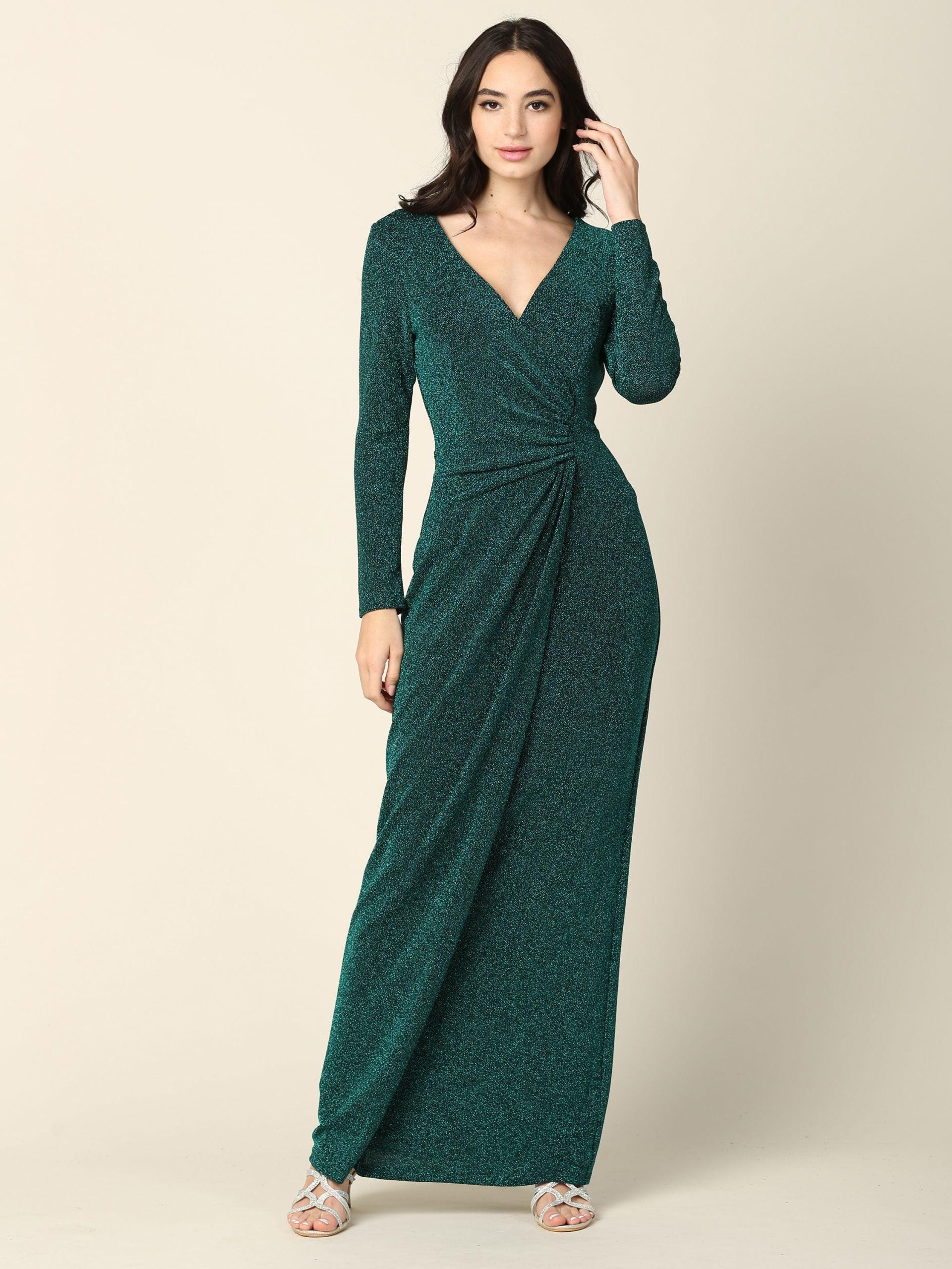 Long Mother of the Bride Formal Metallic Dress - The Dress Outlet