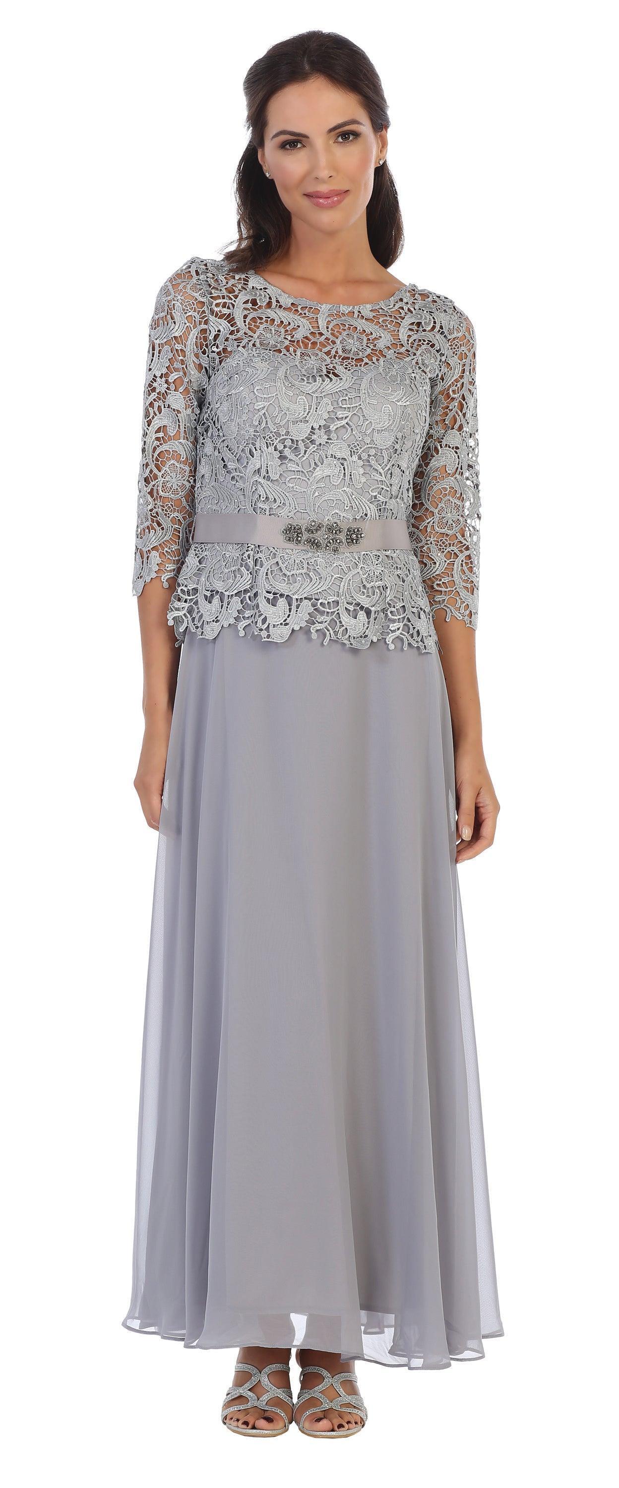 Long Mother of the Bride Lace Chiffon Formal Gown Sale - The Dress Outlet