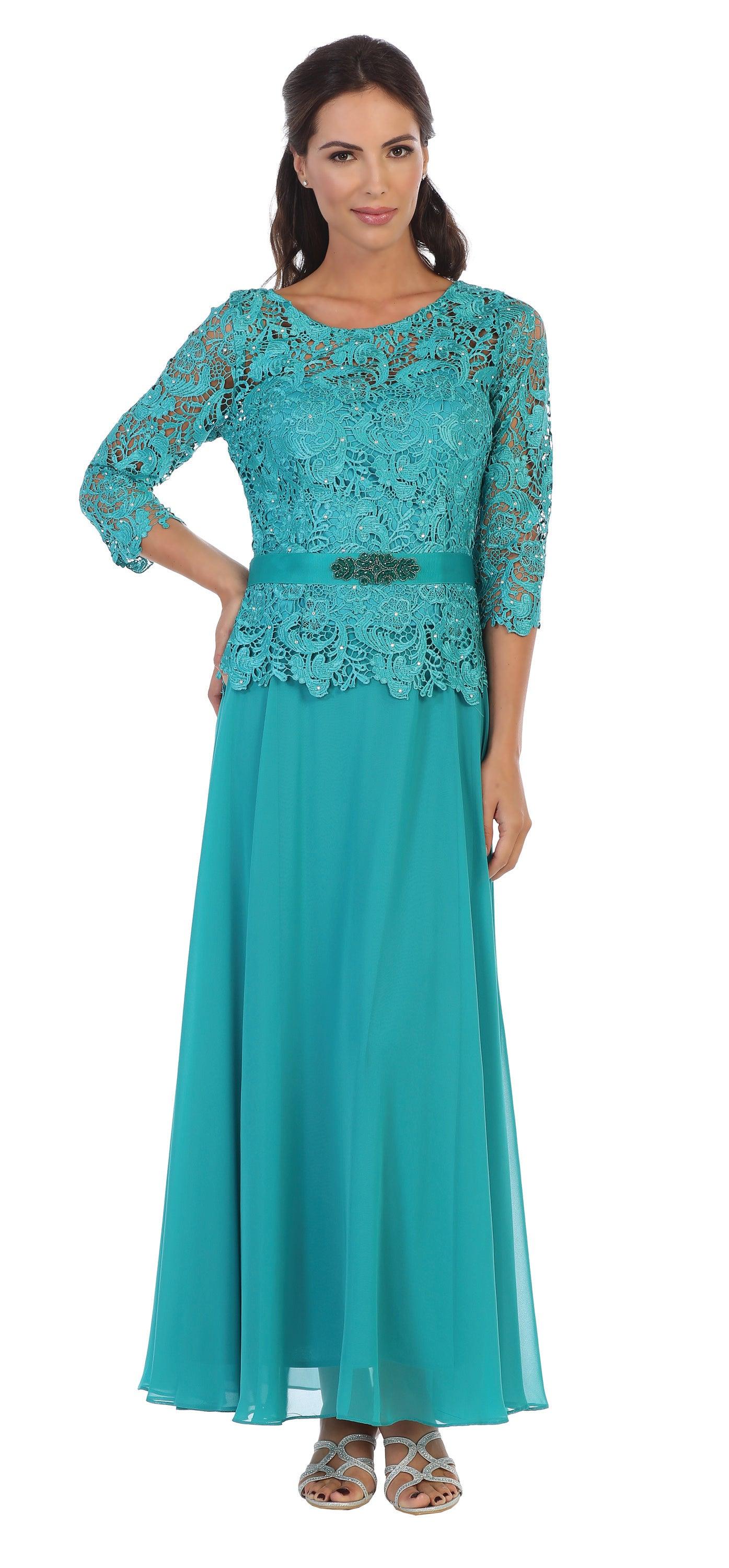 Long Mother of the Bride Lace Chiffon Formal Gown - The Dress Outlet