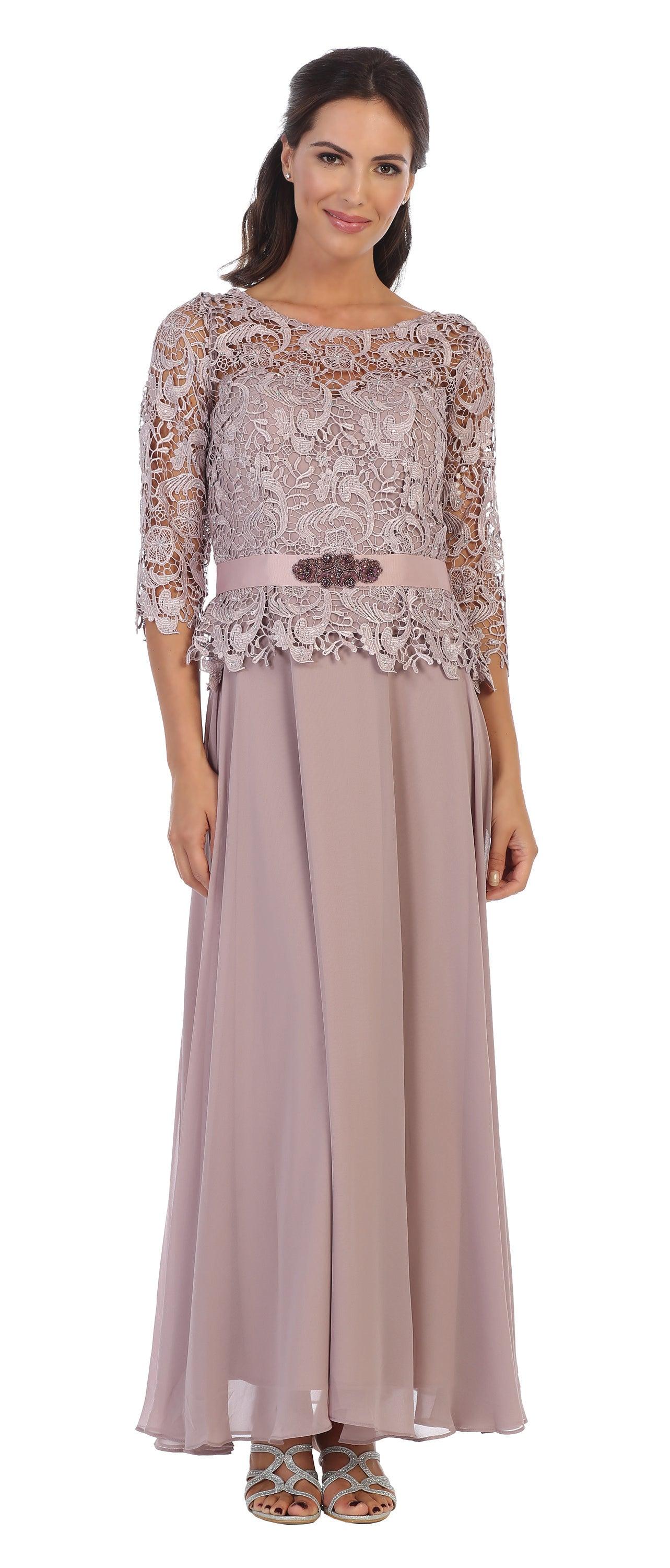 Long Mother of the Bride Lace Chiffon Formal Gown - The Dress Outlet